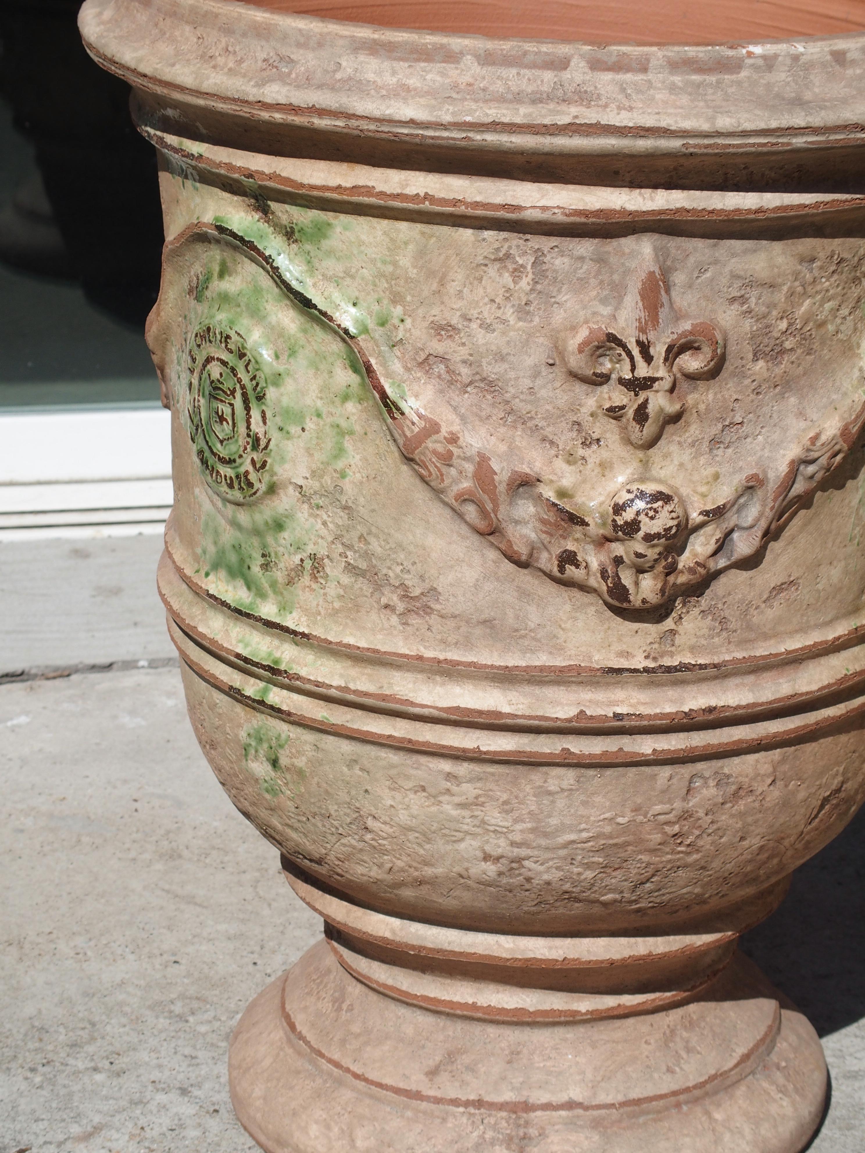 Pair of Mid Sized Distressed Terra Cotta Planters from Anduze, France 2