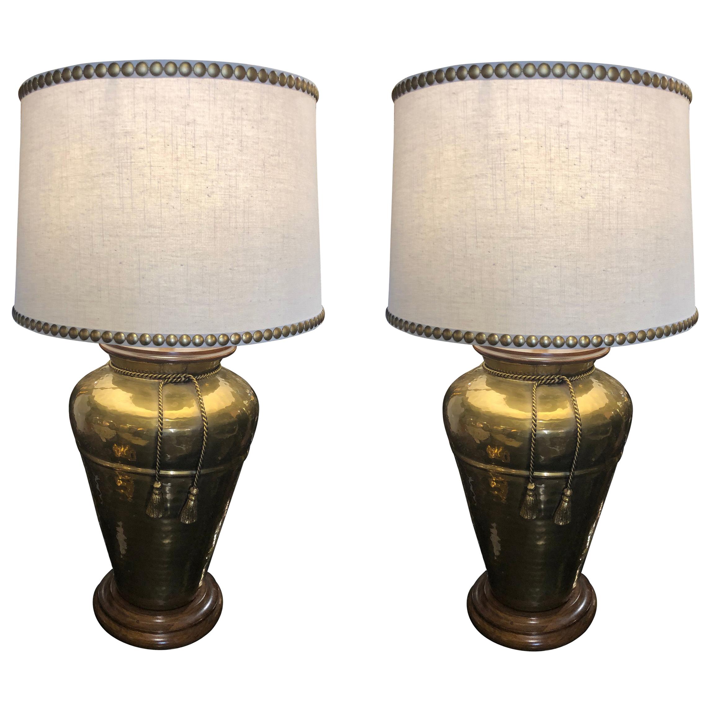 Pair of Mid-20th Century Frederick Cooper Hammered Brass Table Lamps For Sale