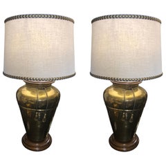 Vintage Pair of Mid-20th Century Frederick Cooper Hammered Brass Table Lamps