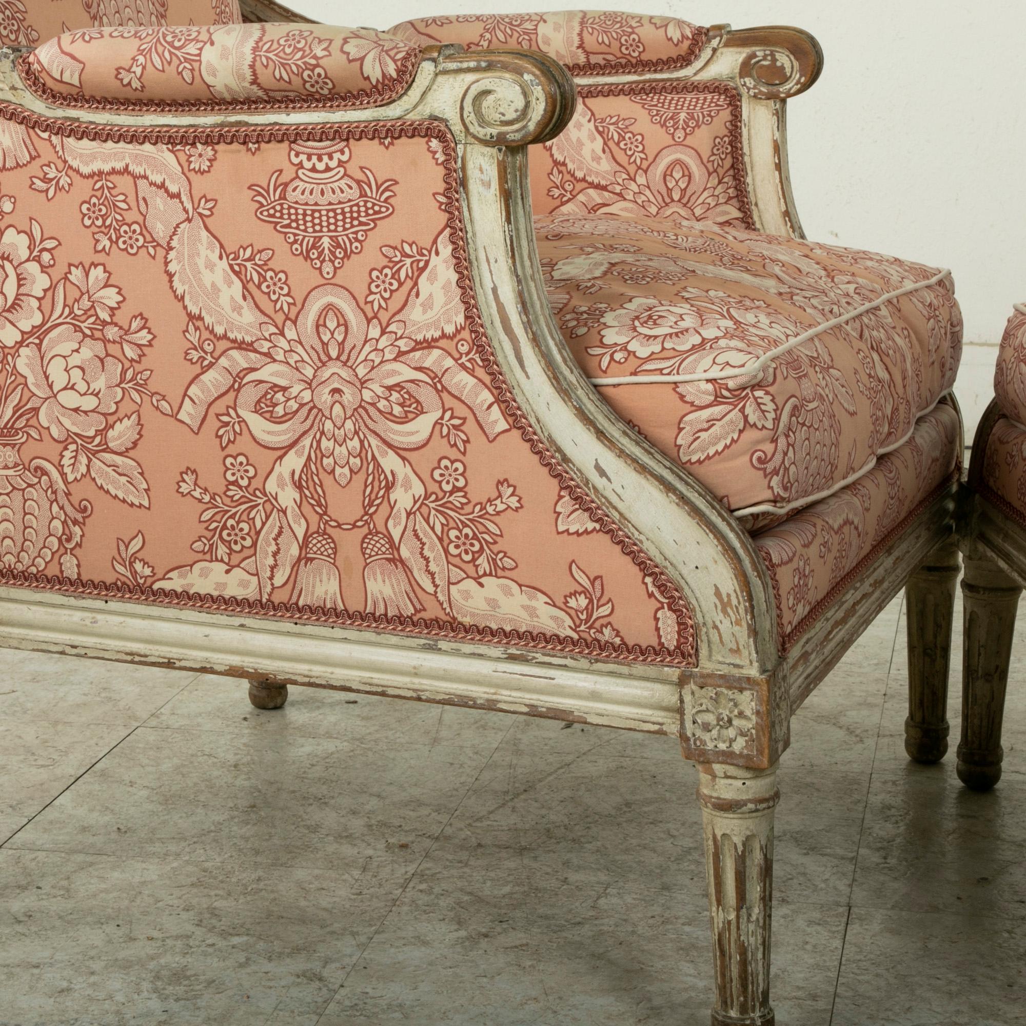 Pair of Mid-Twentieth Century French Louis XVI Style Painted Armchairs, Bergeres 8