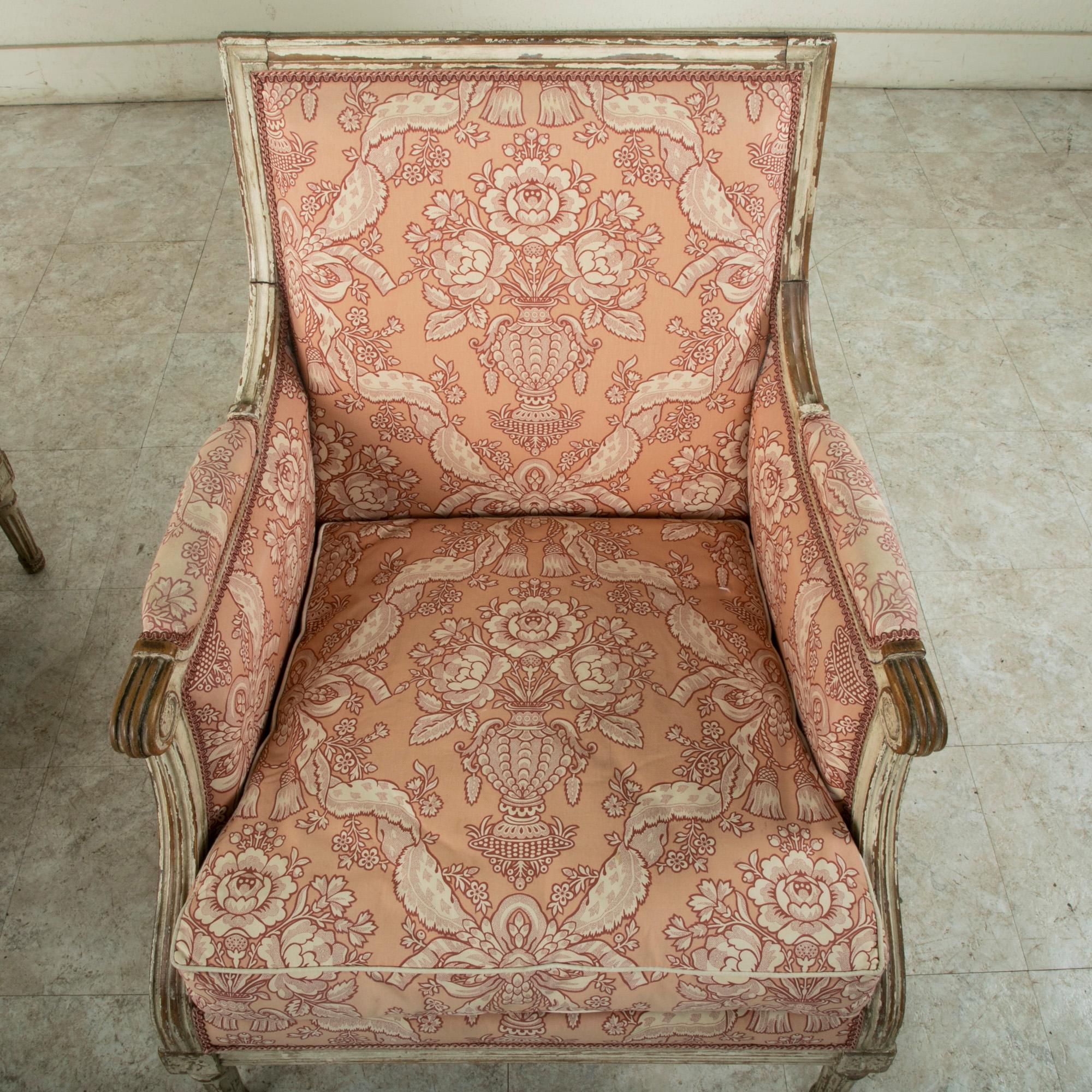 Pair of Mid-Twentieth Century French Louis XVI Style Painted Armchairs, Bergeres 3