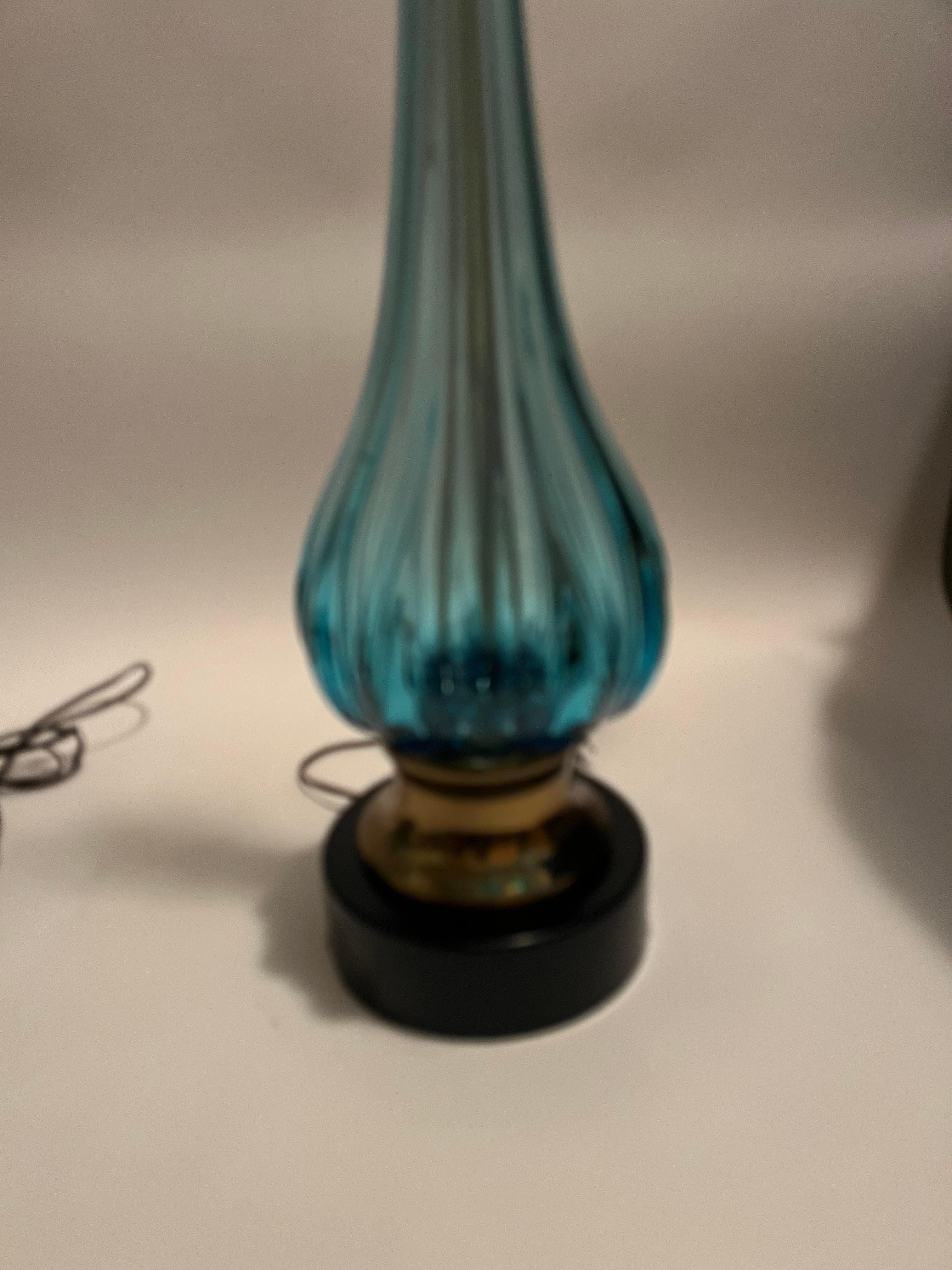 Mid-20th Century Pair of Mid Twentieth Century Seguso Murano blue glass lamps by Marbro