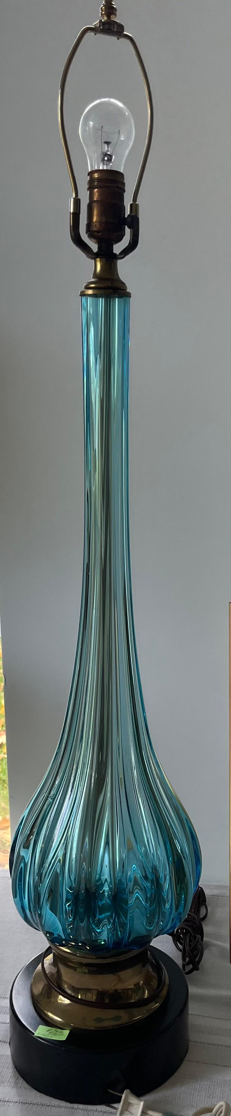 Glass Pair of Mid Twentieth Century Seguso Murano blue glass lamps by Marbro