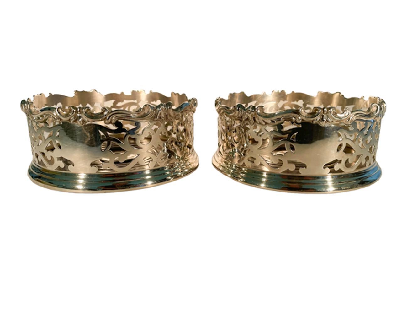 English Pair of Mid-Twentieth Century Silver Plate Rococo Style Wine Coasters  For Sale