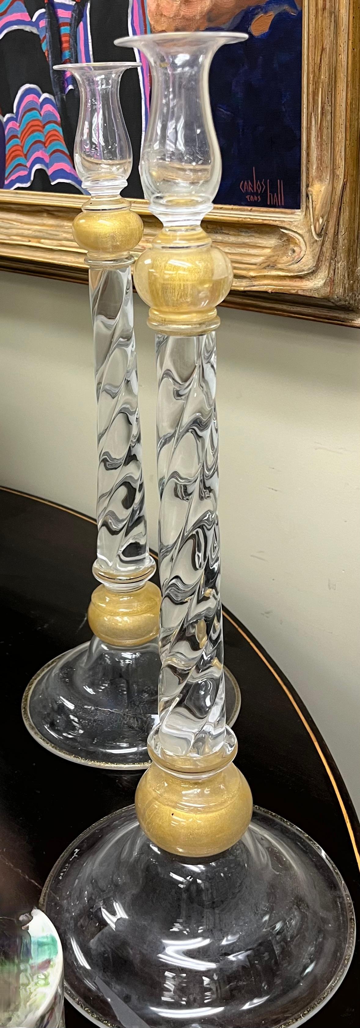 Italian Pair of Mid Twentieth CenturyMurano Glass Candle Holders by Seguso Vetri d'Arte  For Sale