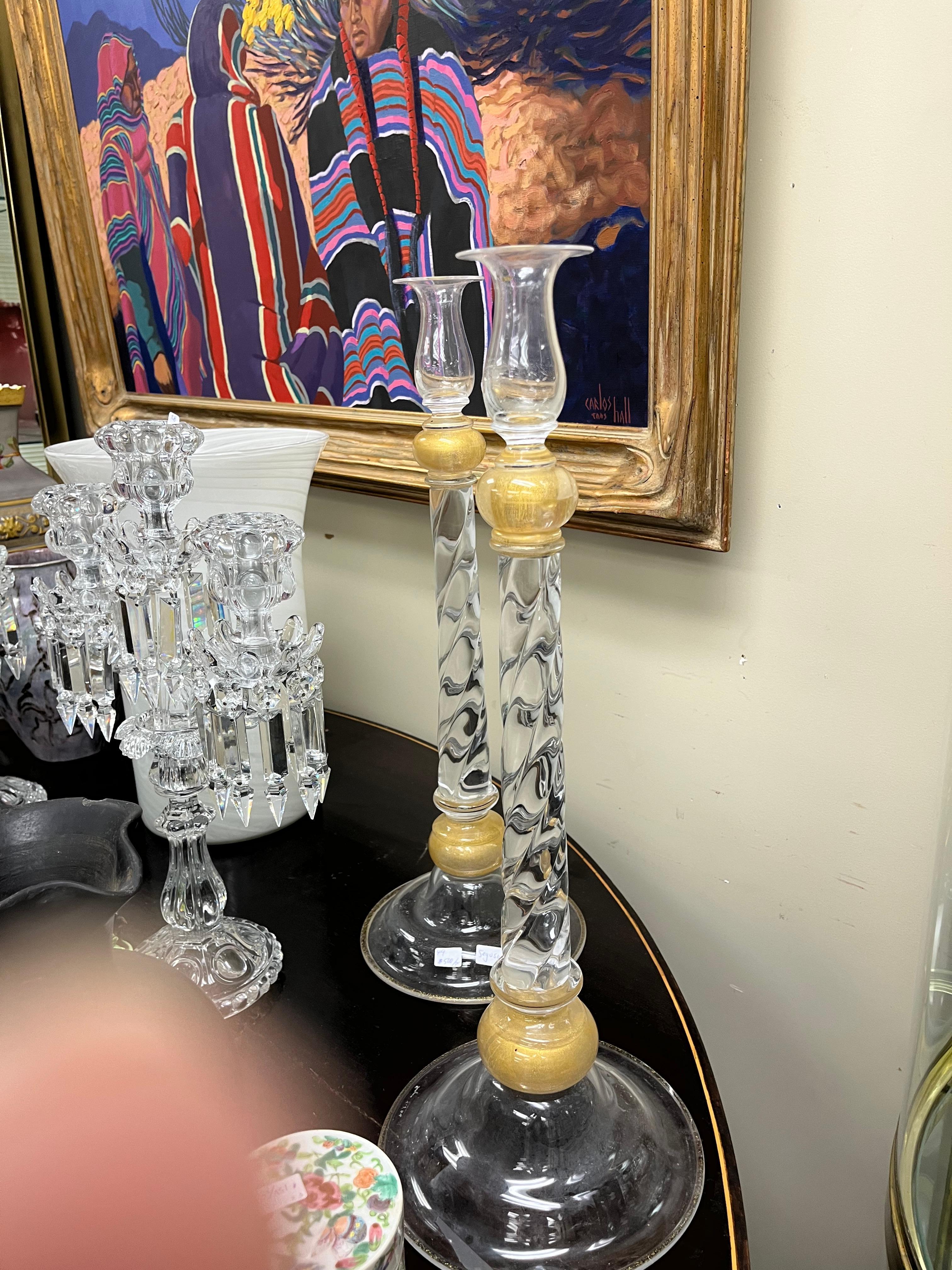 Pair of Mid Twentieth CenturyMurano Glass Candle Holders by Seguso Vetri d'Arte  In Good Condition For Sale In Chicago, IL