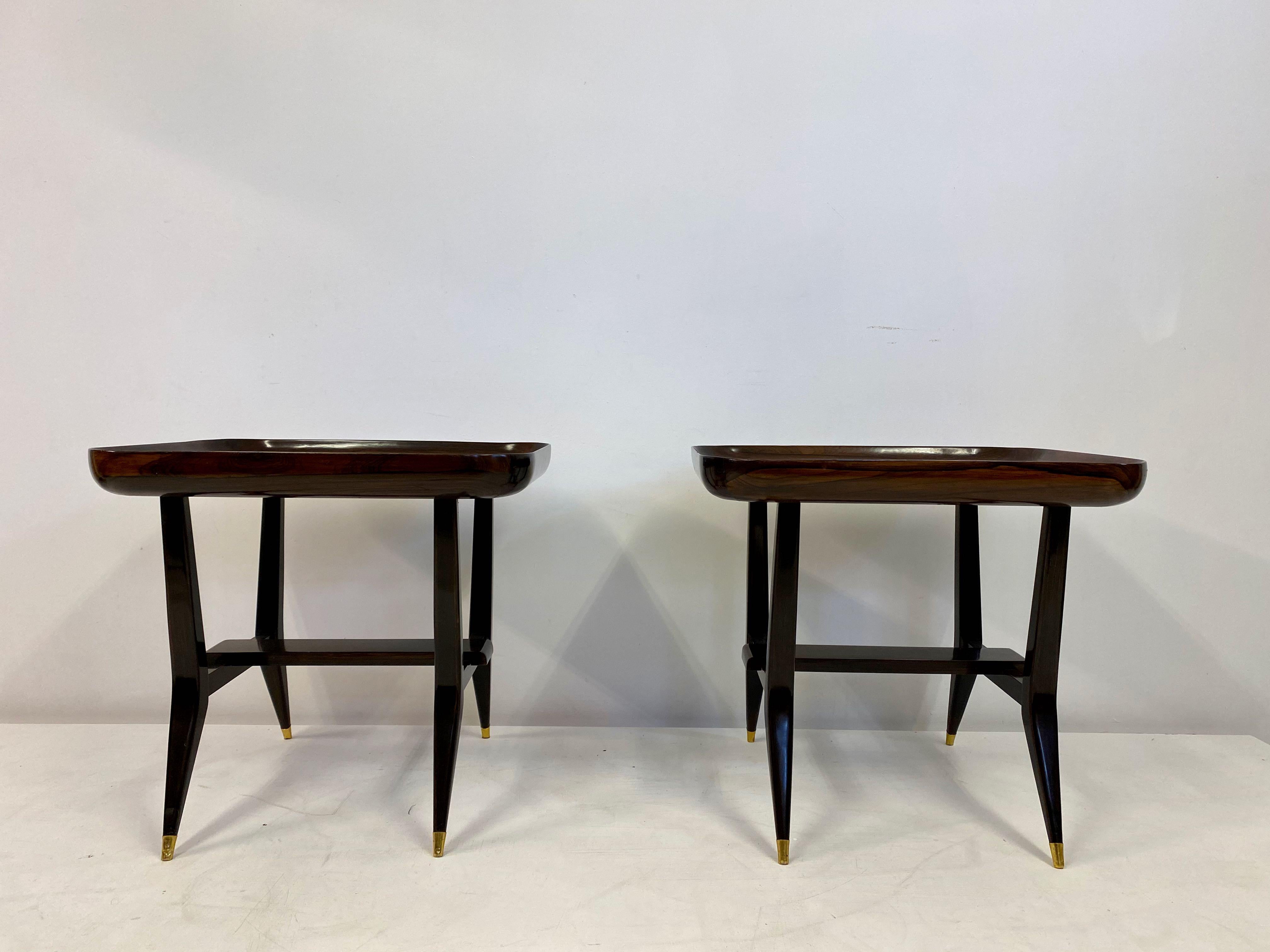 Mid-Century Modern Pair of Midcentury 1960s Giuseppe Scapinelli Side Tables with Marble Tops