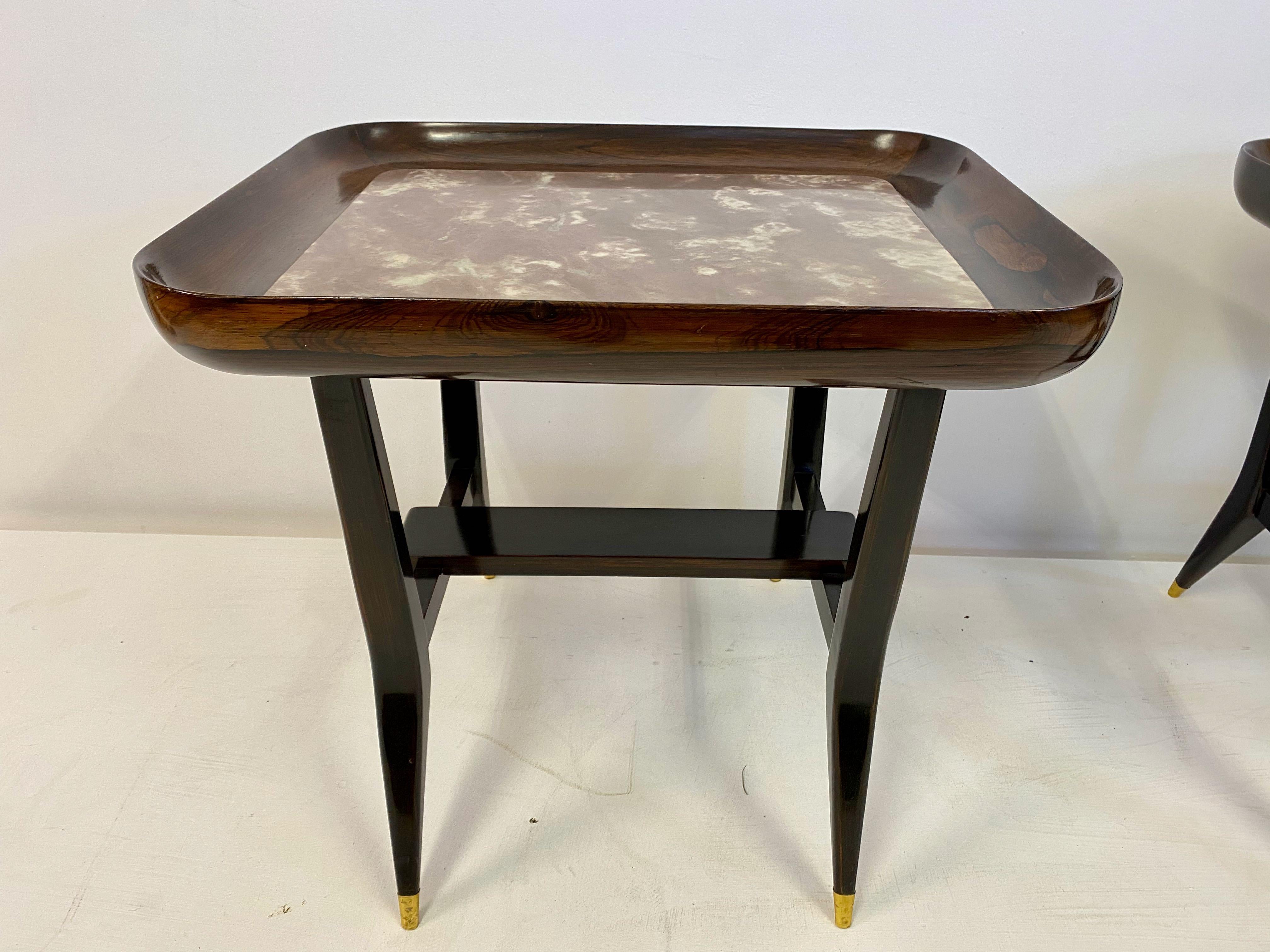 Brazilian Pair of Midcentury 1960s Giuseppe Scapinelli Side Tables with Marble Tops