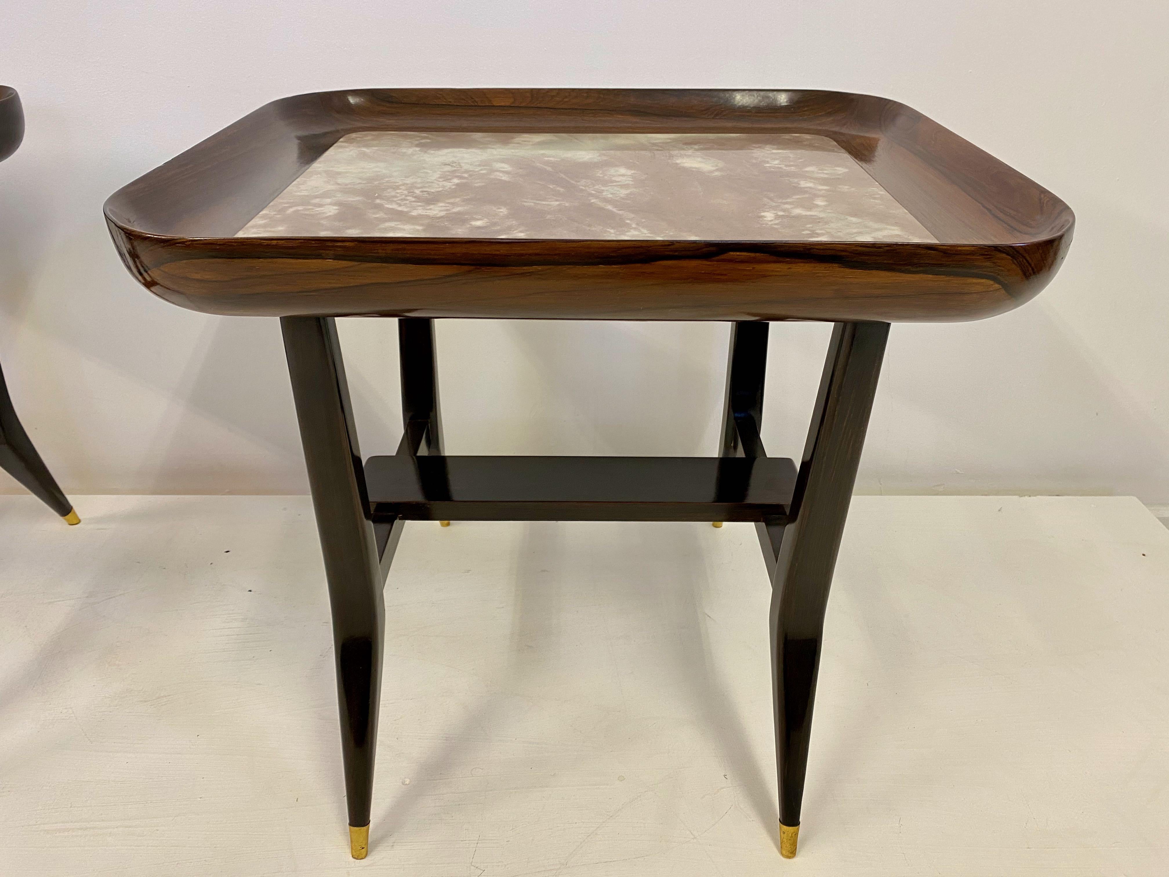 Pair of Midcentury 1960s Giuseppe Scapinelli Side Tables with Marble Tops In Good Condition In London, London