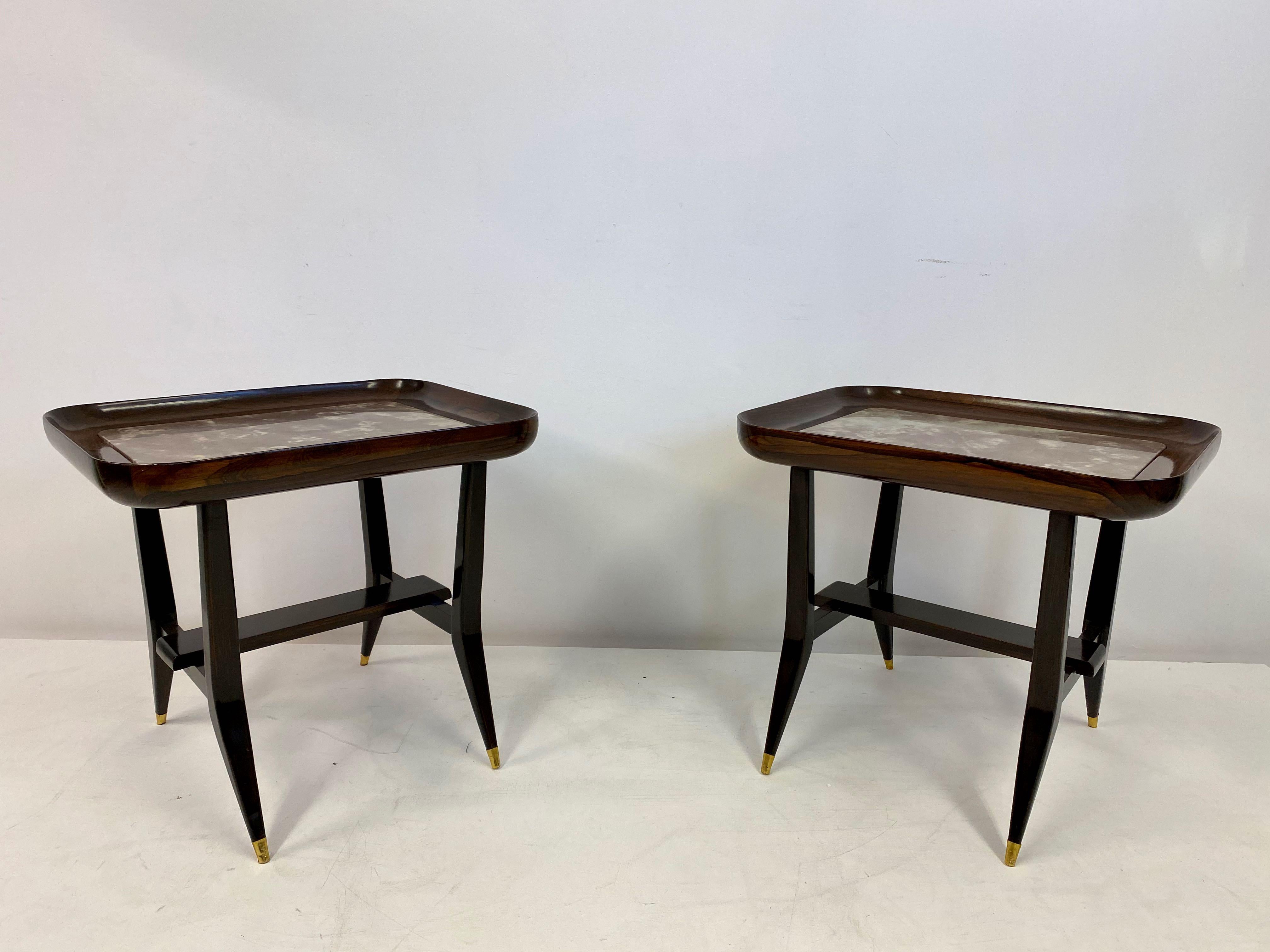 Pair of Midcentury 1960s Giuseppe Scapinelli Side Tables with Marble Tops 1