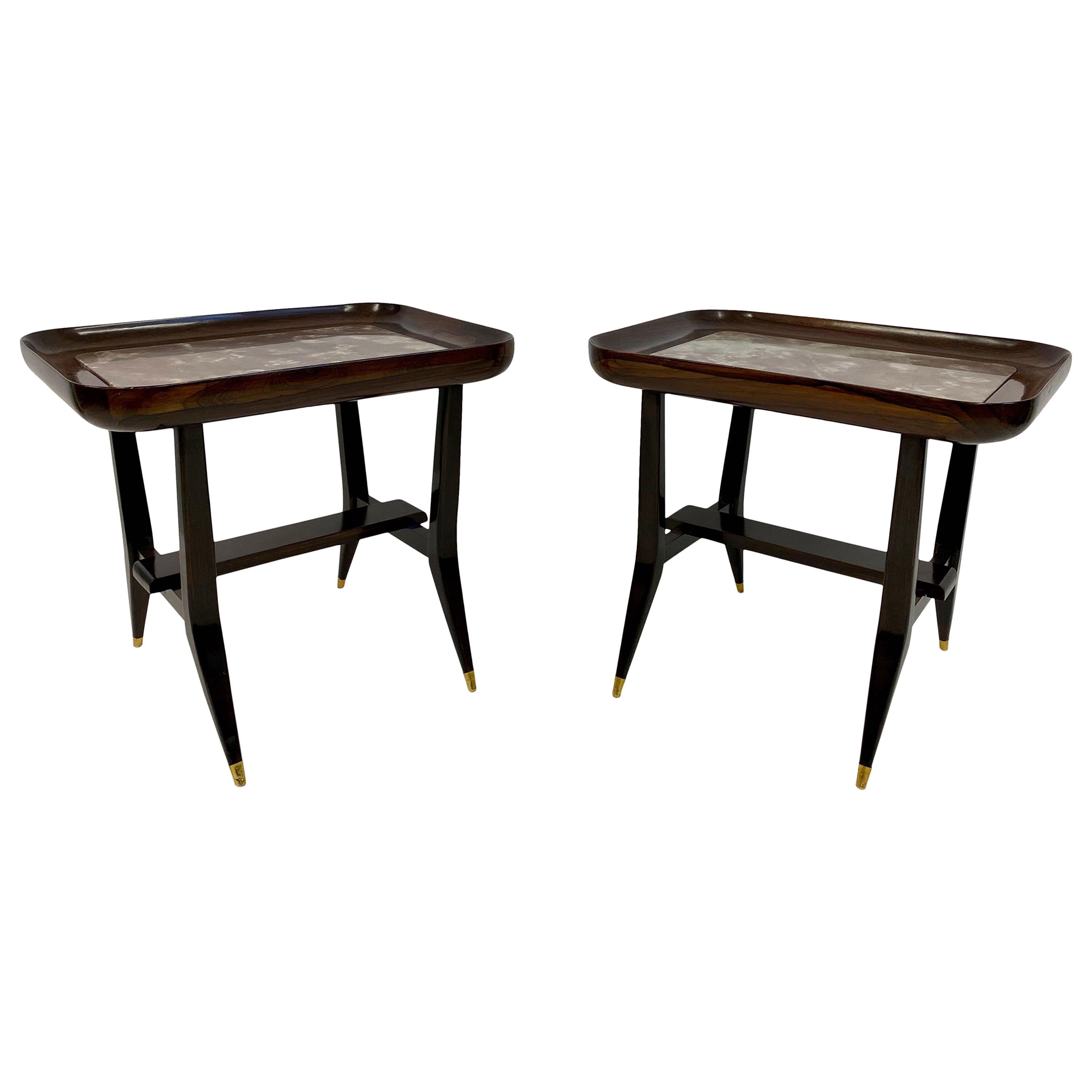 Pair of Midcentury 1960s Giuseppe Scapinelli Side Tables with Marble Tops