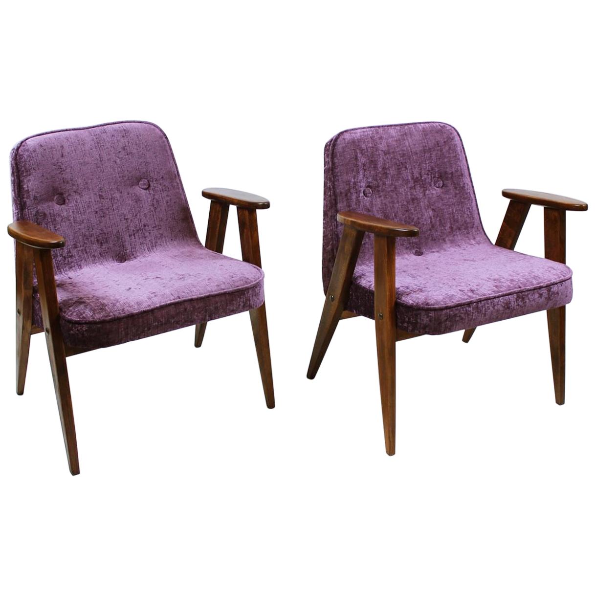 Pair of Midcentury 366 Armchairs by Jozef Chierowski 1960 Poland For Sale