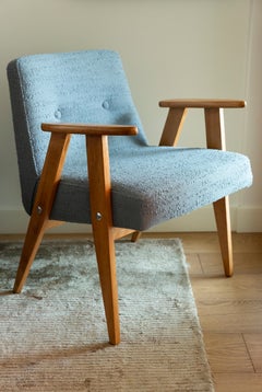 Pair of Midcentury 366 Club Armchairs in Gray Blue Boucle, Europe, 1960s