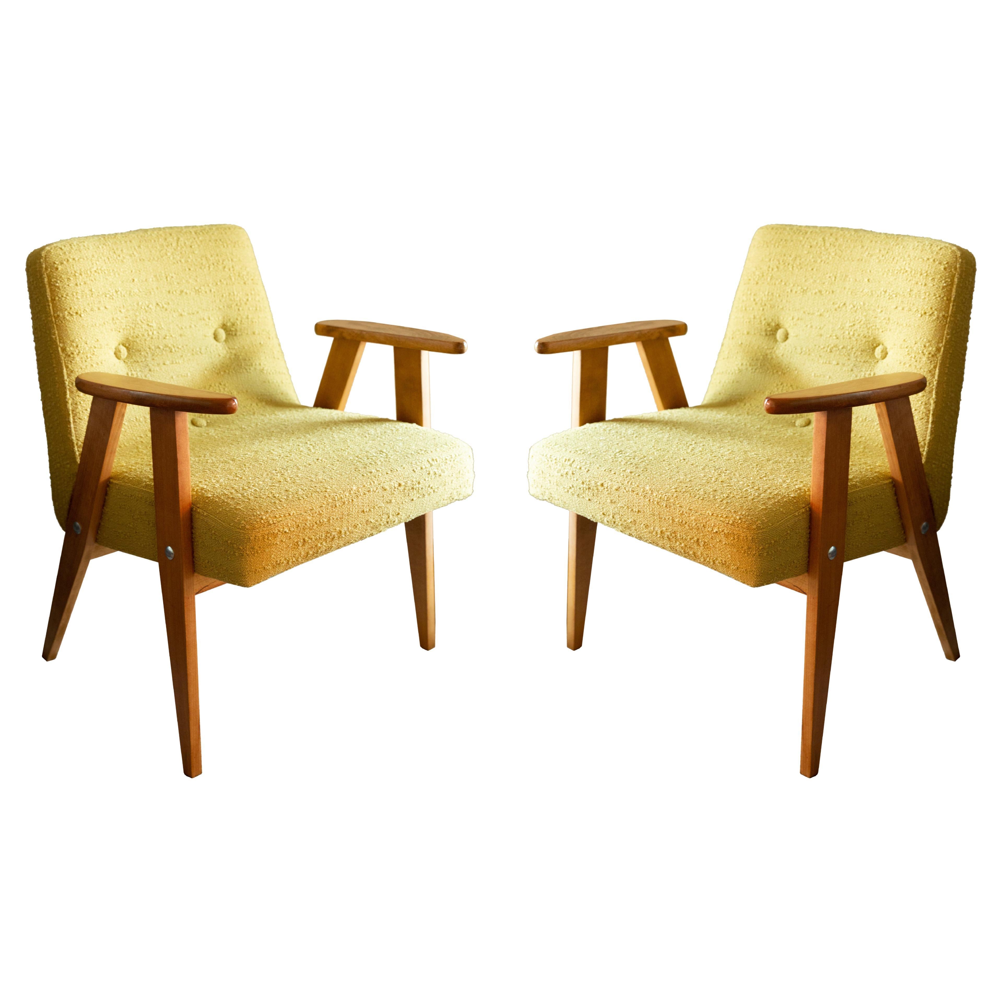 Pair of Midcentury 366 Club Armchairs in Yellow Boucle, Europe, 1960s For Sale