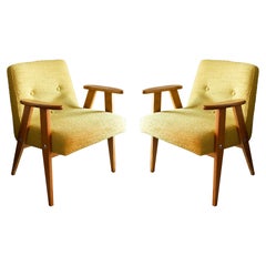 Pair of Midcentury 366 Club Armchairs in Yellow Boucle, Europe, 1960s