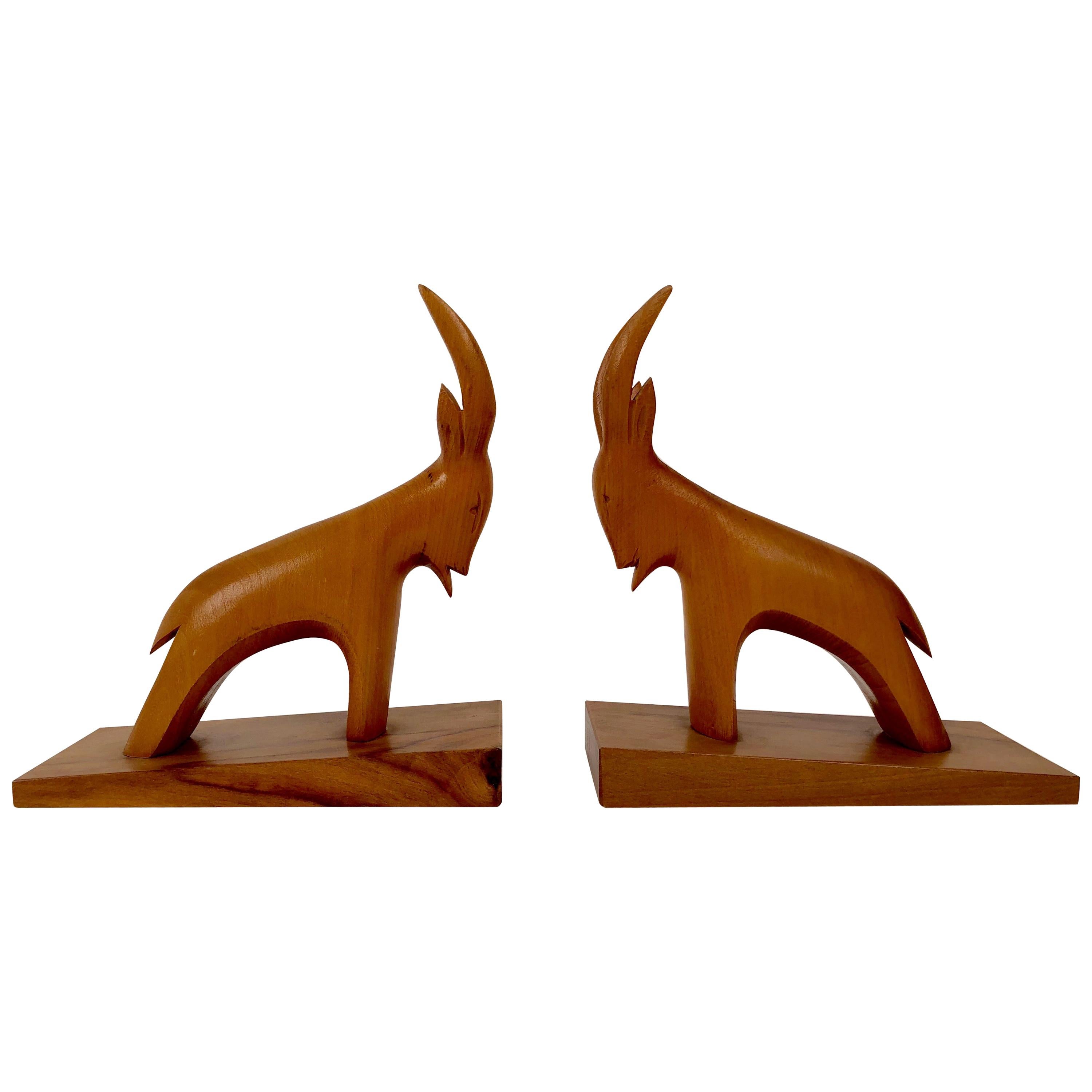 Pair of Midcentury, Abstract, Stein Böcks, in Cherry Wood from Austria