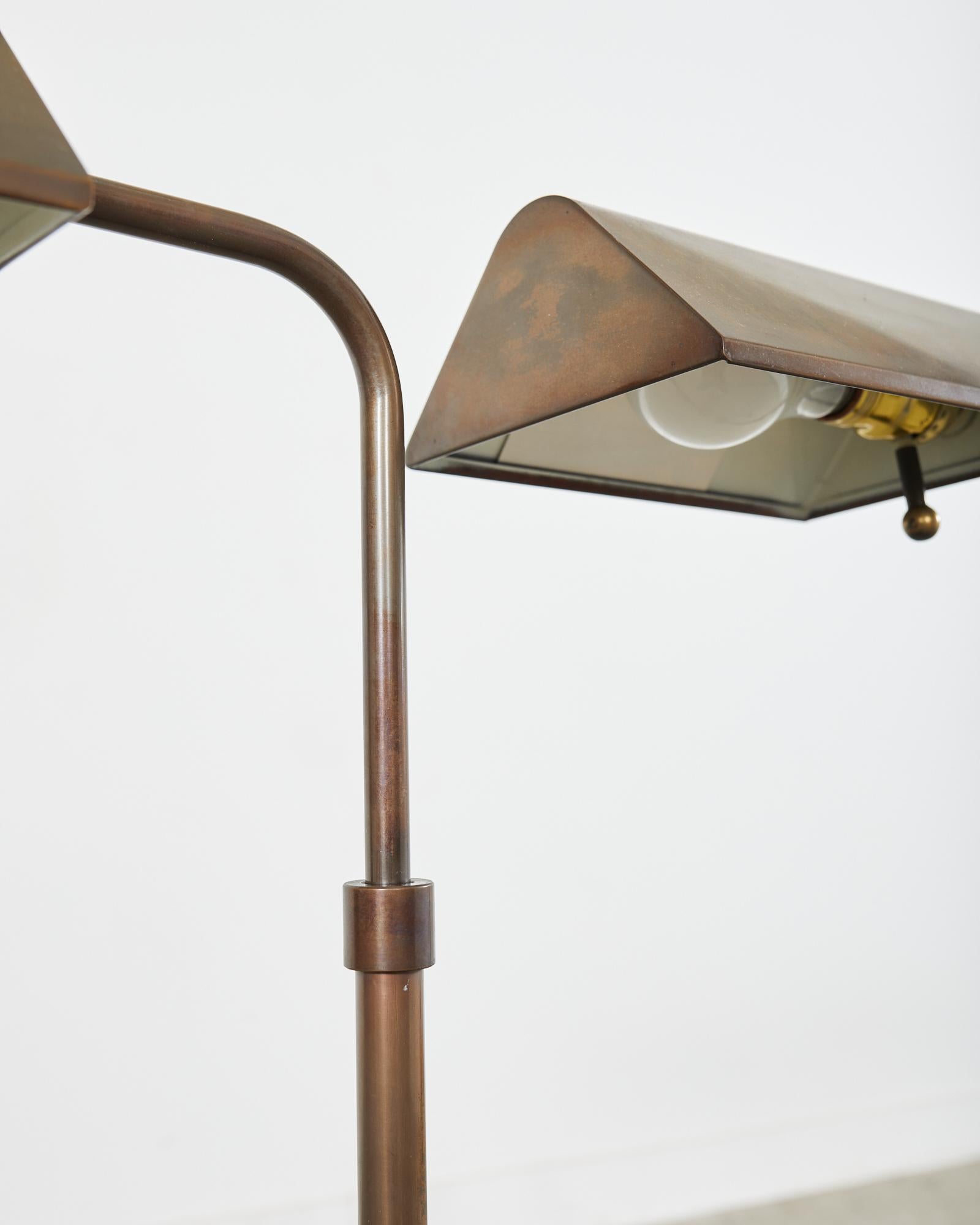Pair of Midcentury Adjustable Height Bronzed Pharmacy Floor Lamps For Sale 10