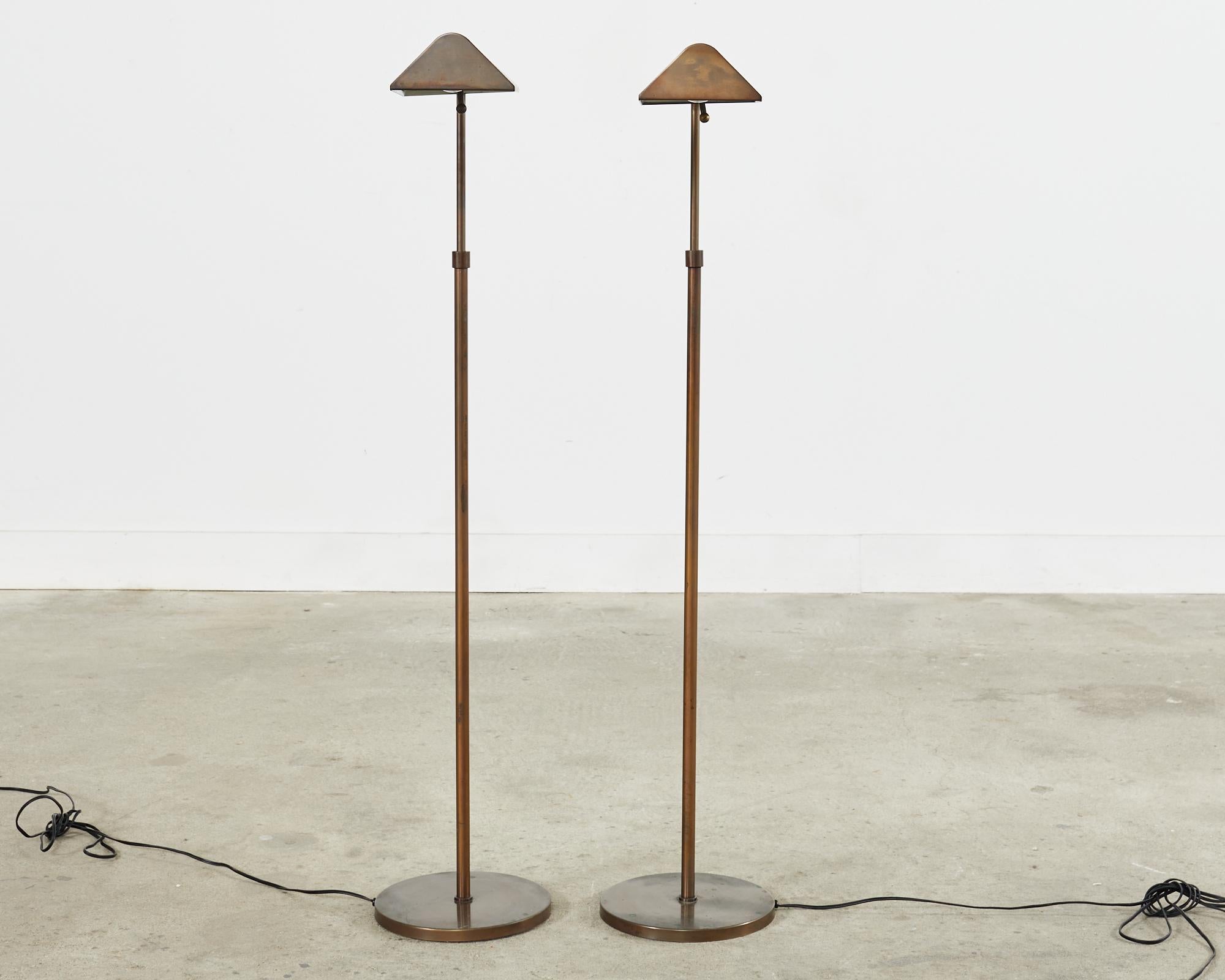 Pair of Midcentury Adjustable Height Bronzed Pharmacy Floor Lamps For Sale 12