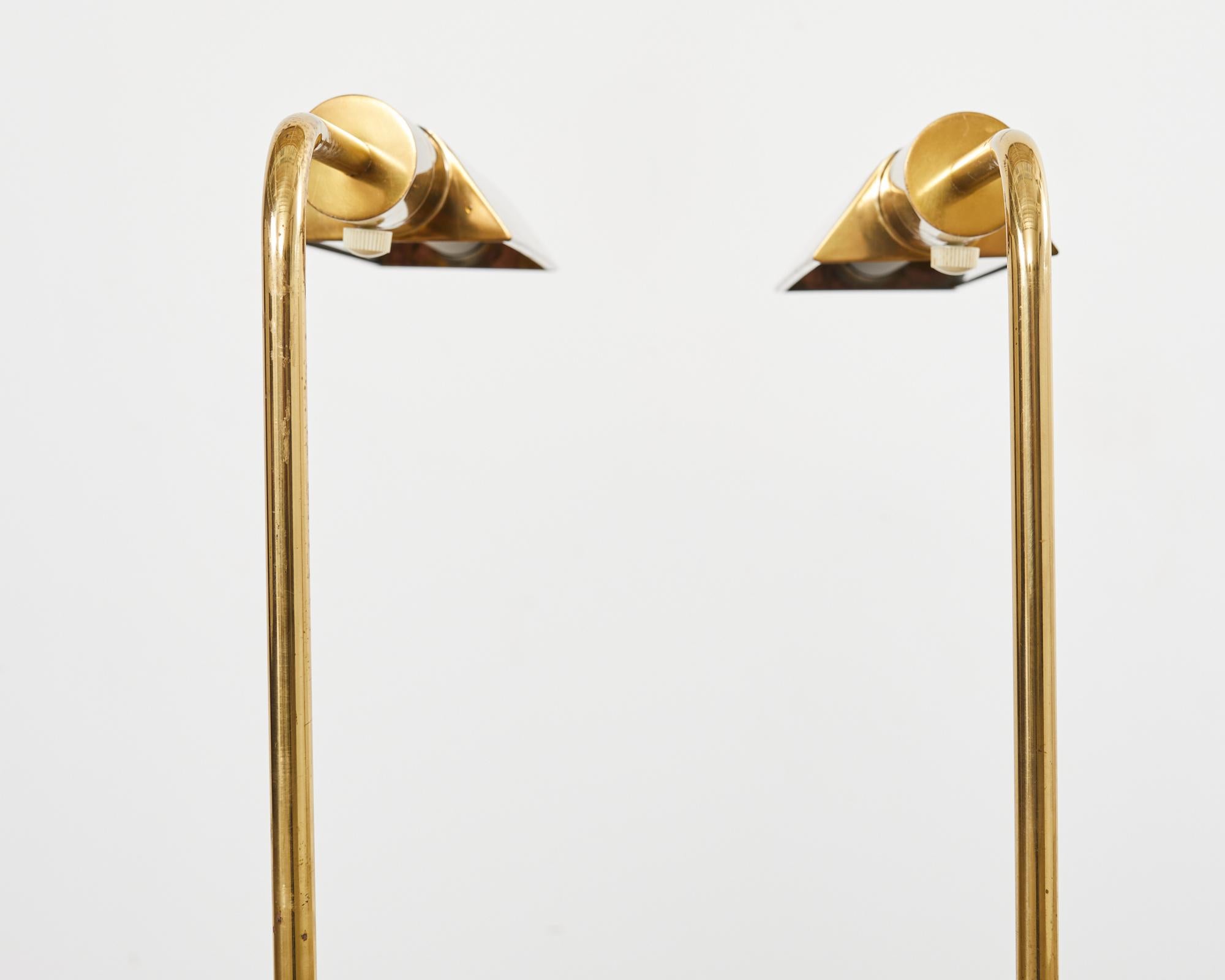 Pair of Midcentury Adjustable Pharmacy Brass Floor Lamps by Casella For Sale 11