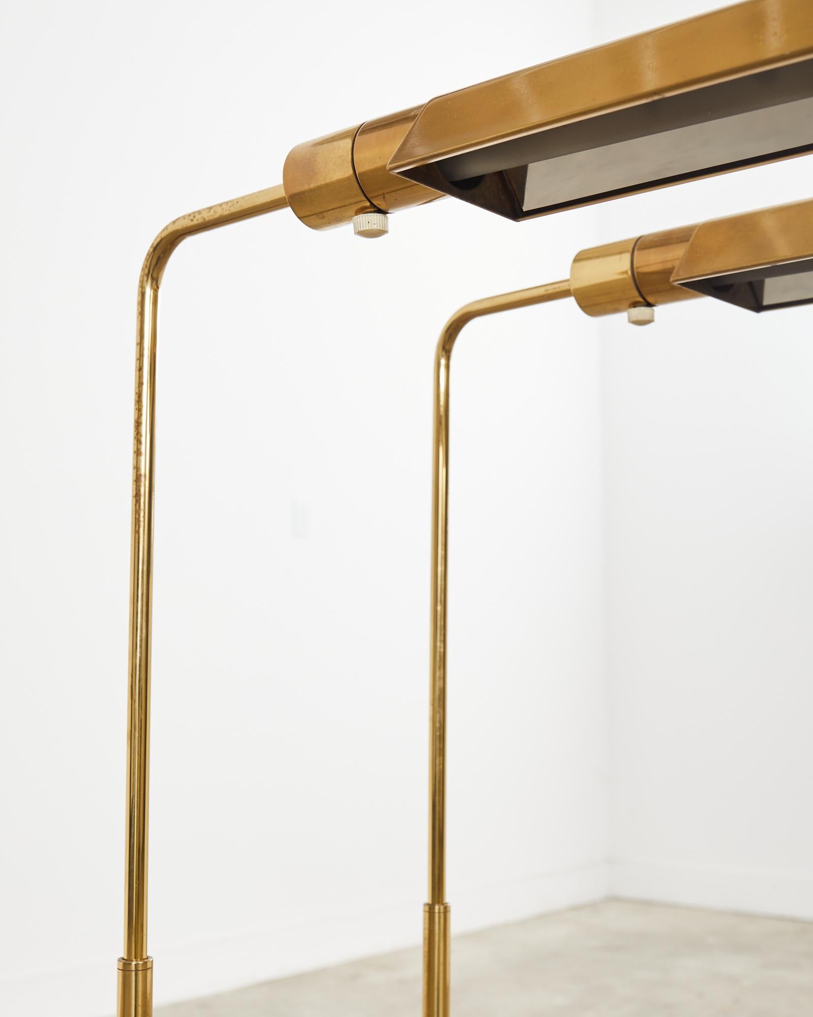 20th Century Pair of Midcentury Adjustable Pharmacy Brass Floor Lamps by Casella For Sale