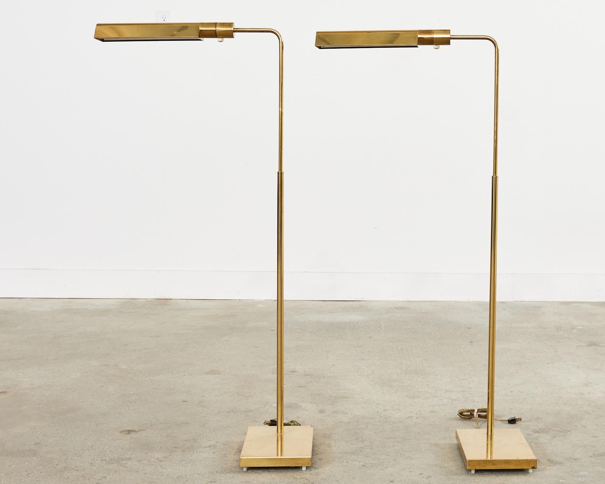 Pair of Midcentury Adjustable Pharmacy Brass Floor Lamps by Casella For Sale 2