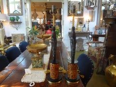 Paire de lampes modernistes d'inspiration africaine du milieu du siècle dernier