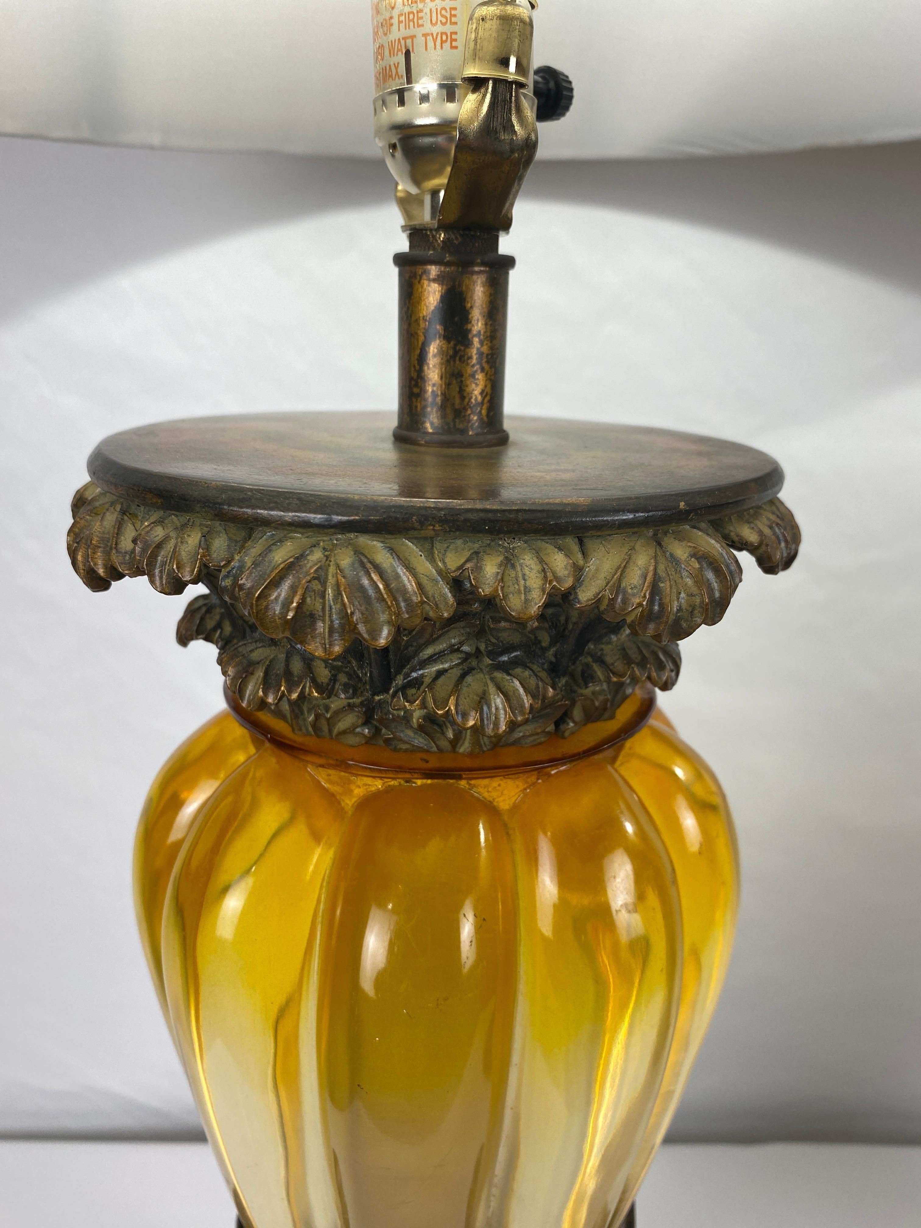 mid century amber glass lamp