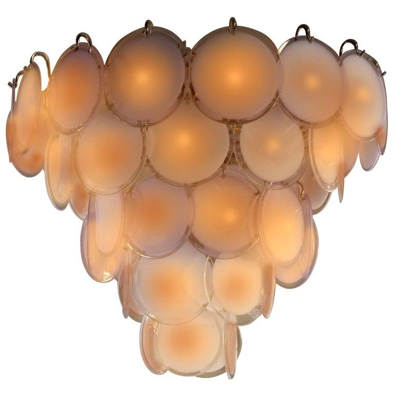 Pair of Midcentury Amber Murano Glass Discs Italian Chandeliers, 1970s For Sale 5