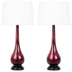 Retro Pair of Midcentury Amethyst Colored Lamps Attributed to Blenko Glass