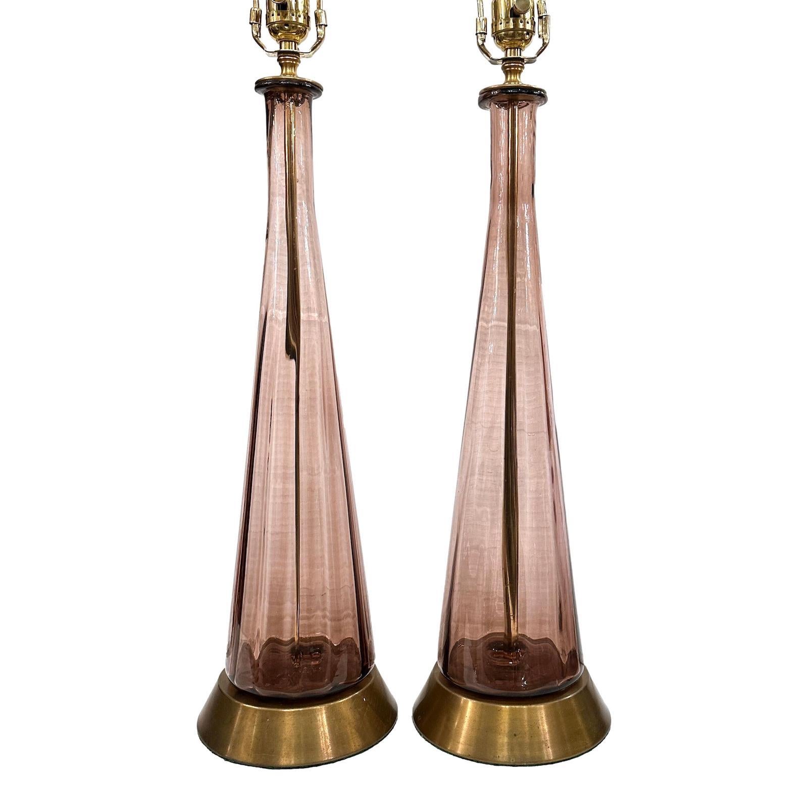 Italian Pair of Midcentury Amethyst Glass Lamps For Sale