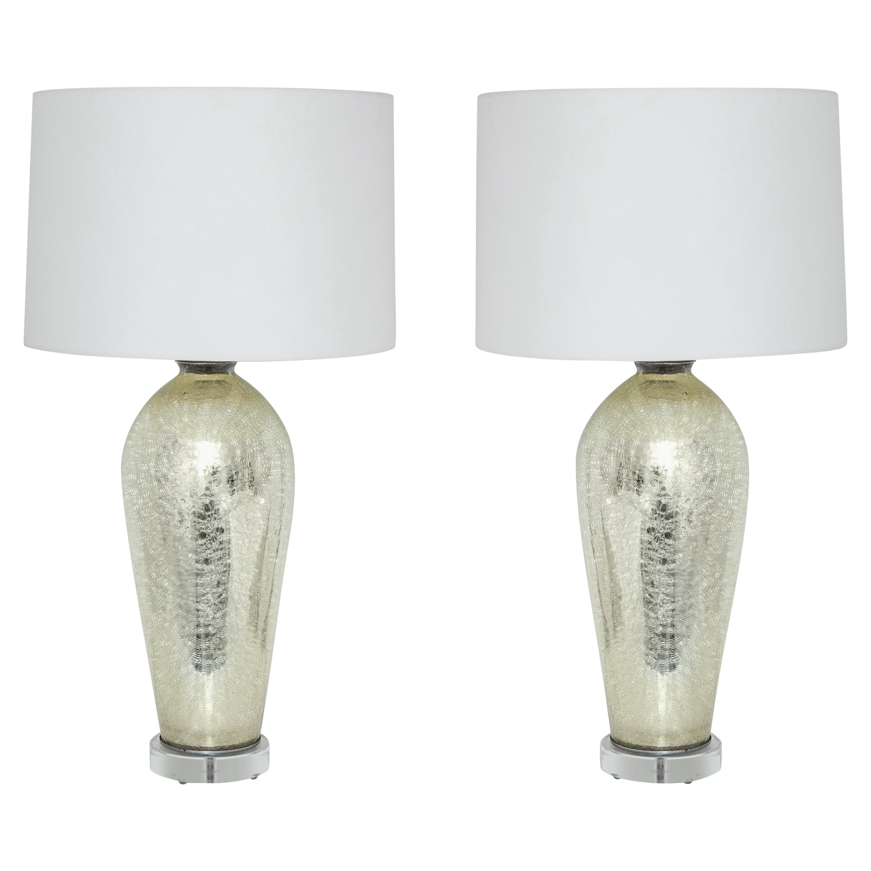 Pair of Midcentury Antiqued Mirrored Lamps