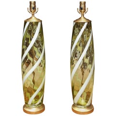 Pair of Midcentury "Apple Green" Murano Table Lamps