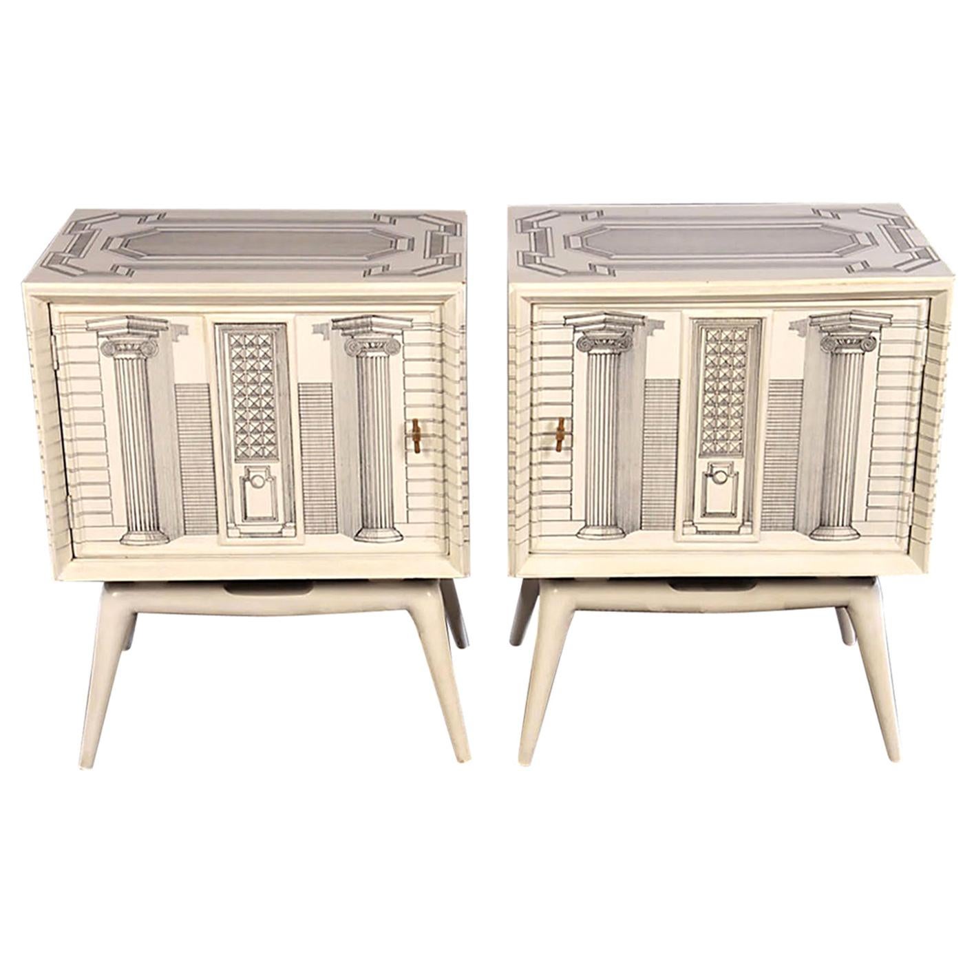 Pair of Midcentury Architectural End Tables in the Manner of Fornasetti For Sale