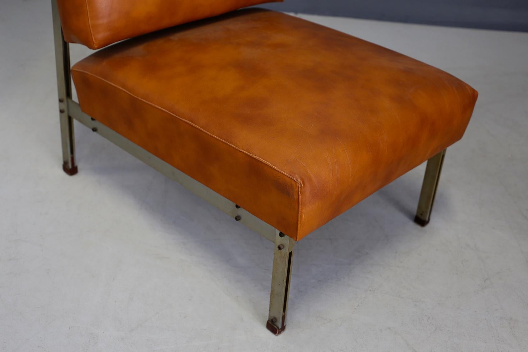 Pair of Midcentury Armchairs Style of Florence Knoll in Leather Brown, 1950 4