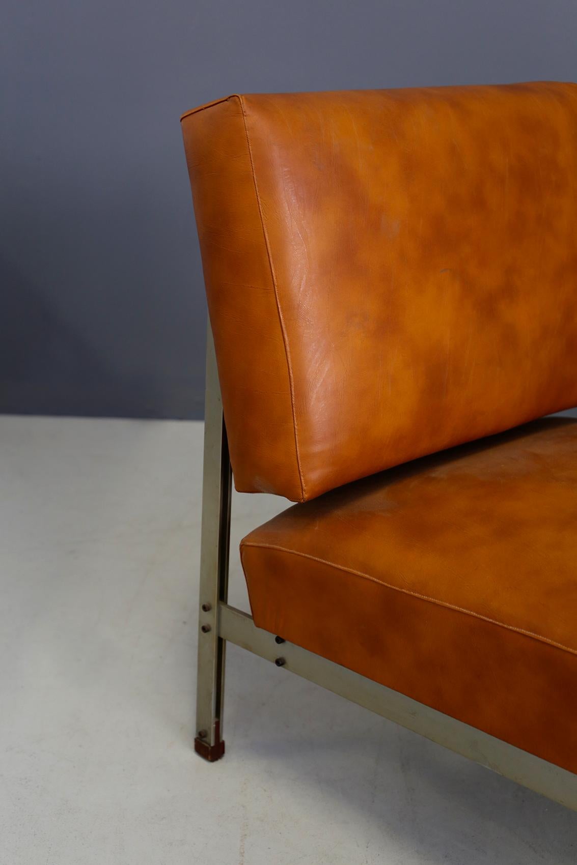 Pair of Midcentury Armchairs Style of Florence Knoll in Leather Brown, 1950 2