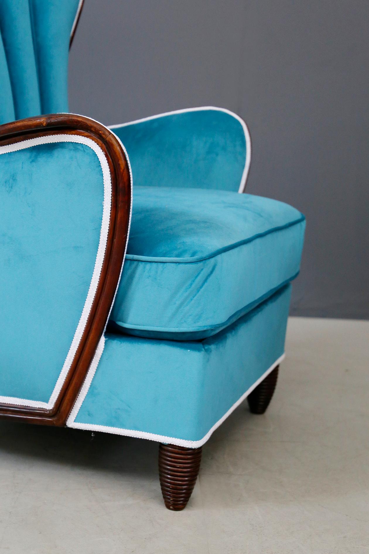 Pair of Midcentury Armchairs Blue Velvet Attributed to Paolo Buffa, 1950s 1