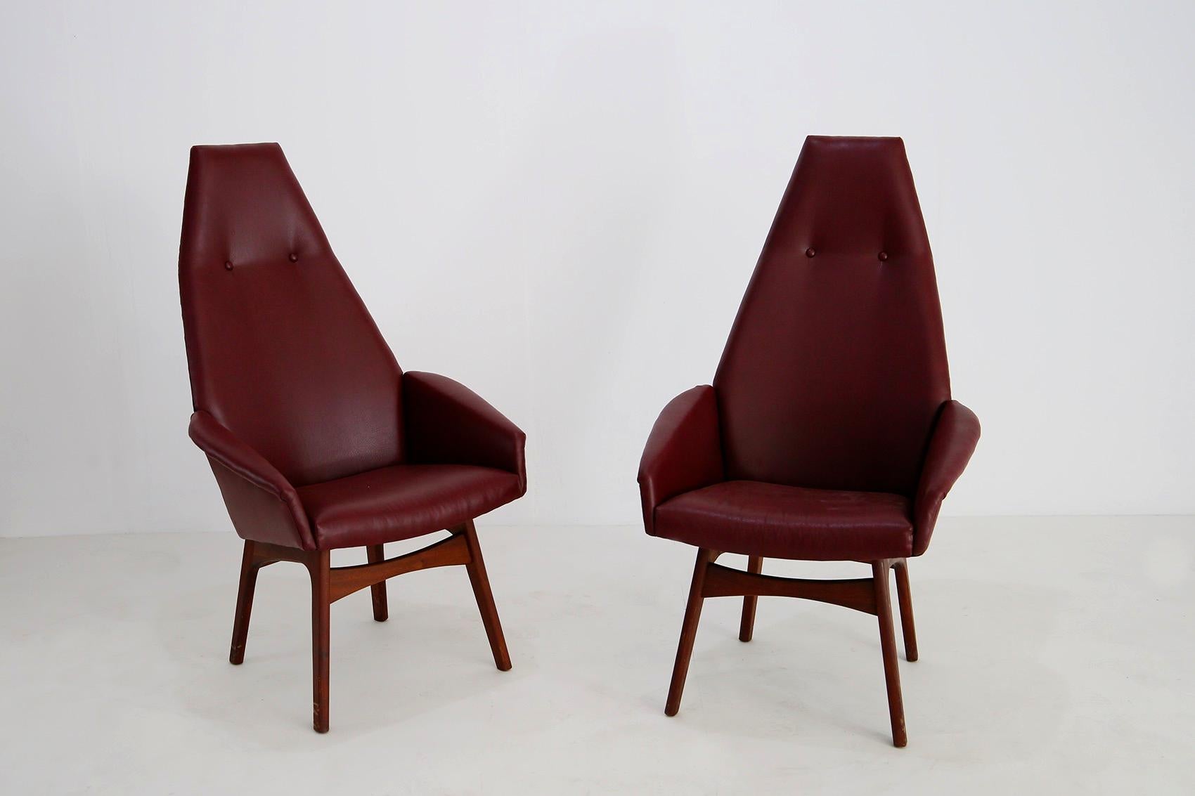 Pair of Midcentury Armchairs by Adrian Pearsall Model Capitan in Skin, 1950s In Good Condition For Sale In Milano, IT