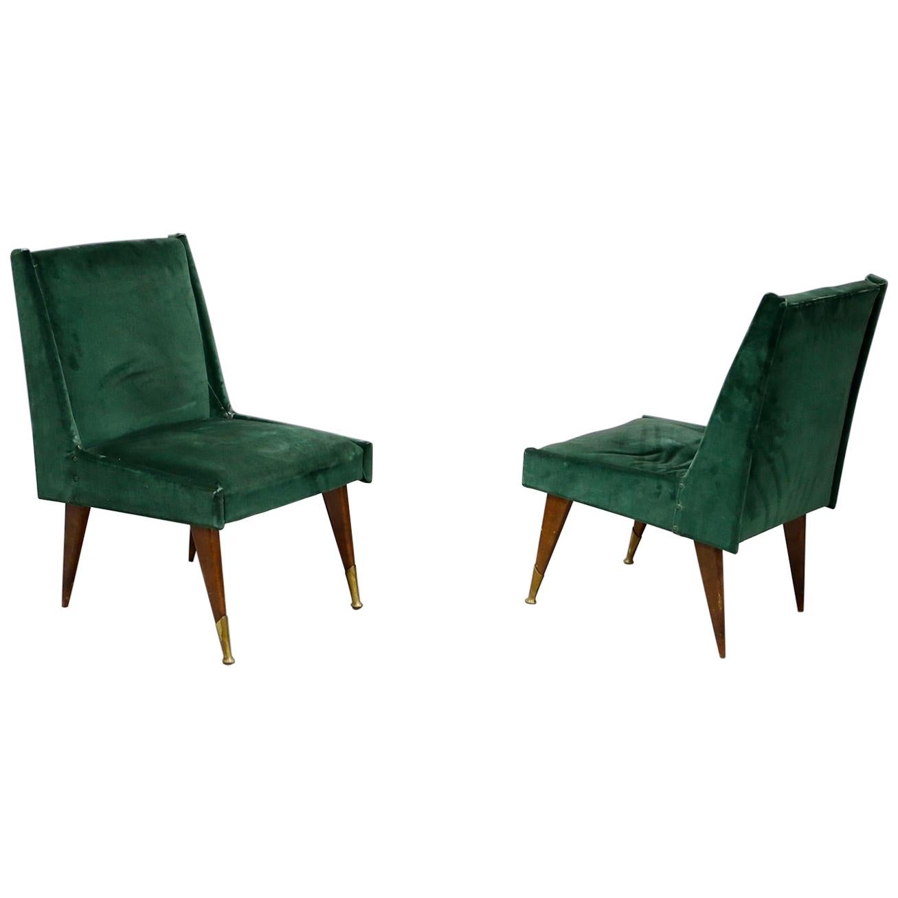 Pair of Midcentury Armchairs by Carlo Pagani in Original Fabric and Wood, 1950s