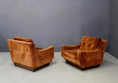 Pair of Midcentury Armchairs by Frigerio in Orange Original Velvet, 1970s
