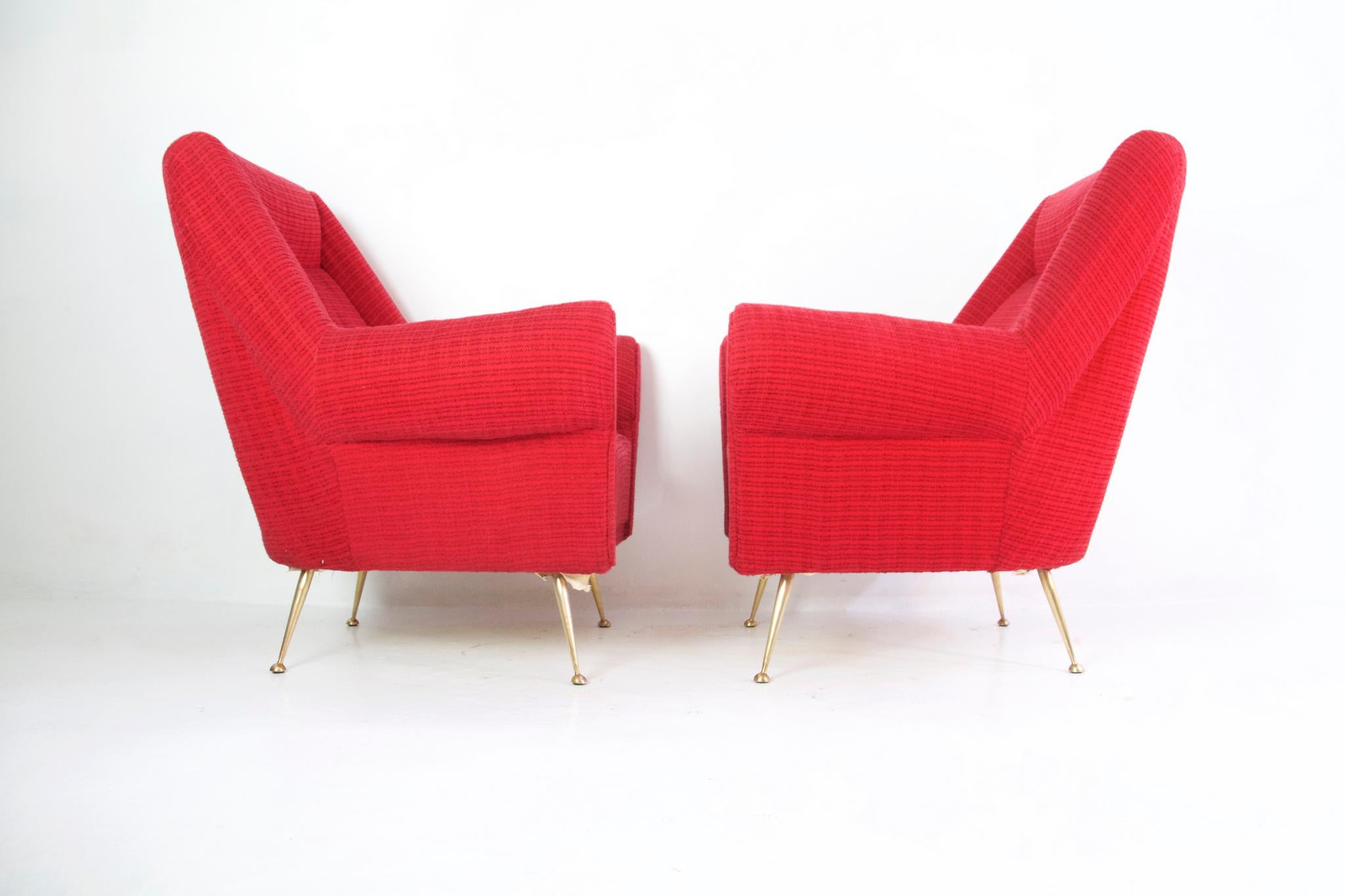 Italian Pair of Midcentury Armchairs by Gigi Radice for Minotti, Italy For Sale