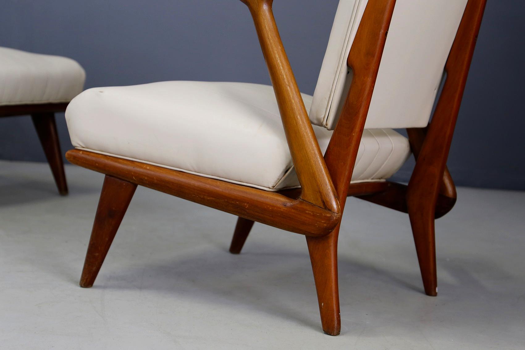 Italian Pair of Midcentury Armchairs by Giuseppe Scapinelli in Solid Wood, 1950s