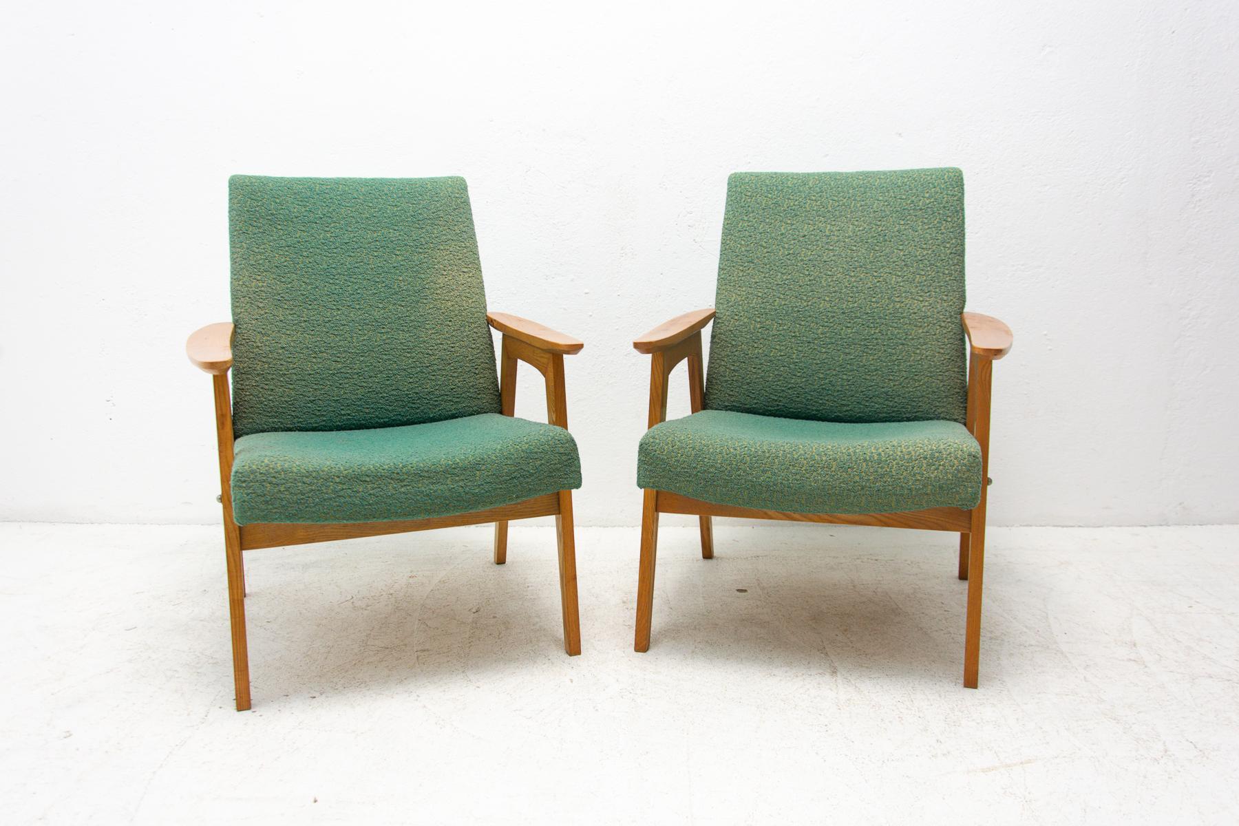 These bentwood armchairs were designed by Jaroslav Šmídek and made in the former Czechoslovakia in the 1960’s.

The chairs are stable and comfortable. They are in good vintage condition, shows signs of age and using (fabric fading on the