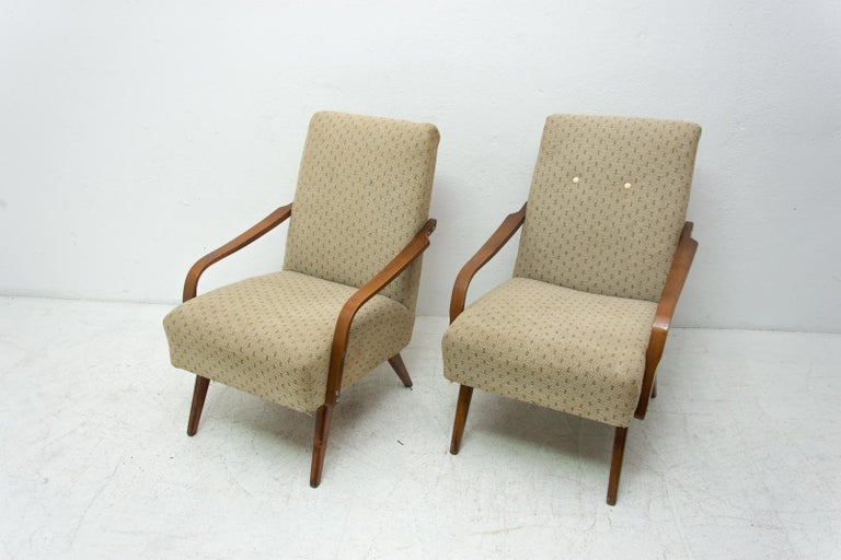 Fabric Pair of Midcentury Armchairs by Jaroslav Šmídek, 1960s For Sale