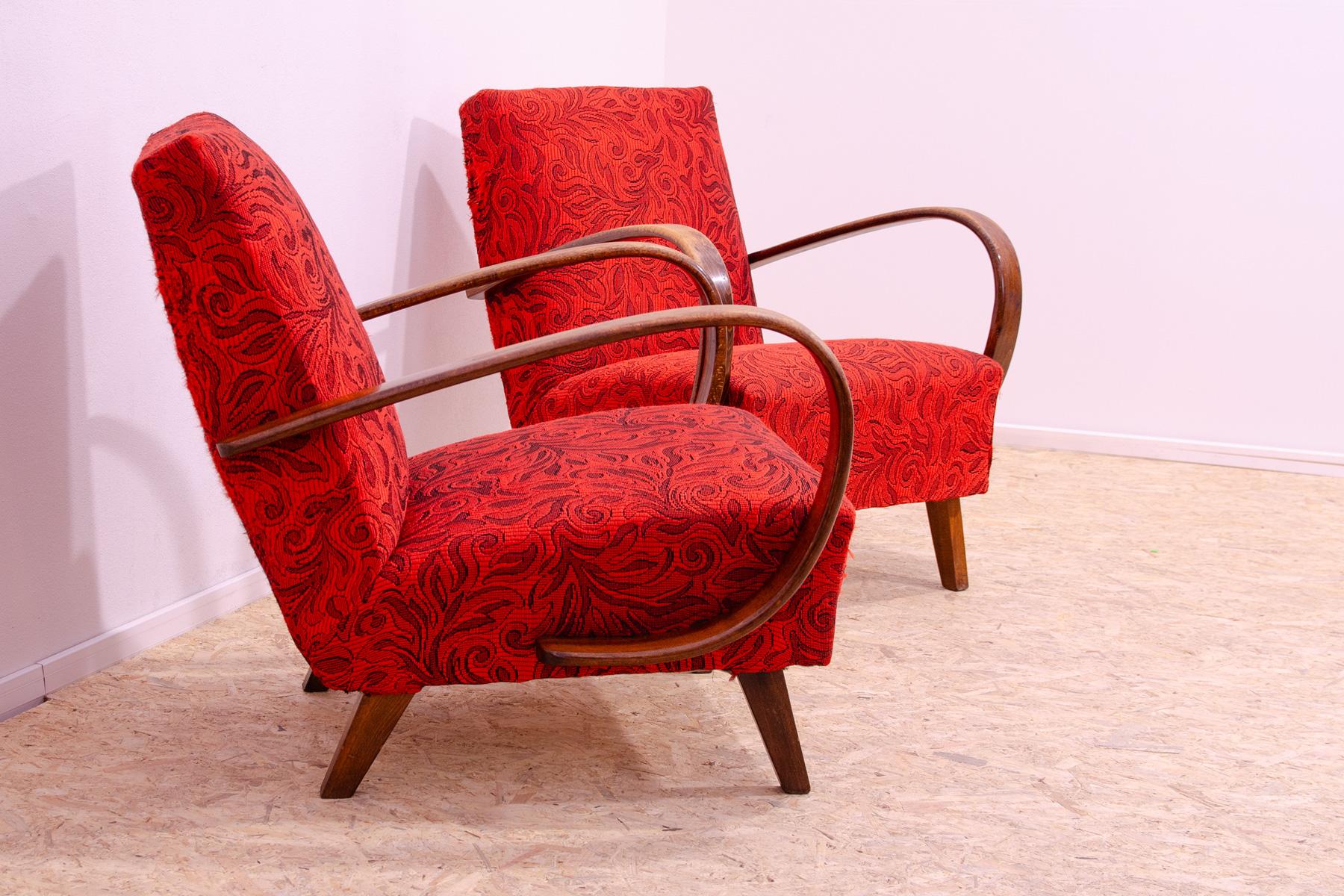 Czech Pair of midcentury armchairs by Jindřich Halabala, 1950´s For Sale