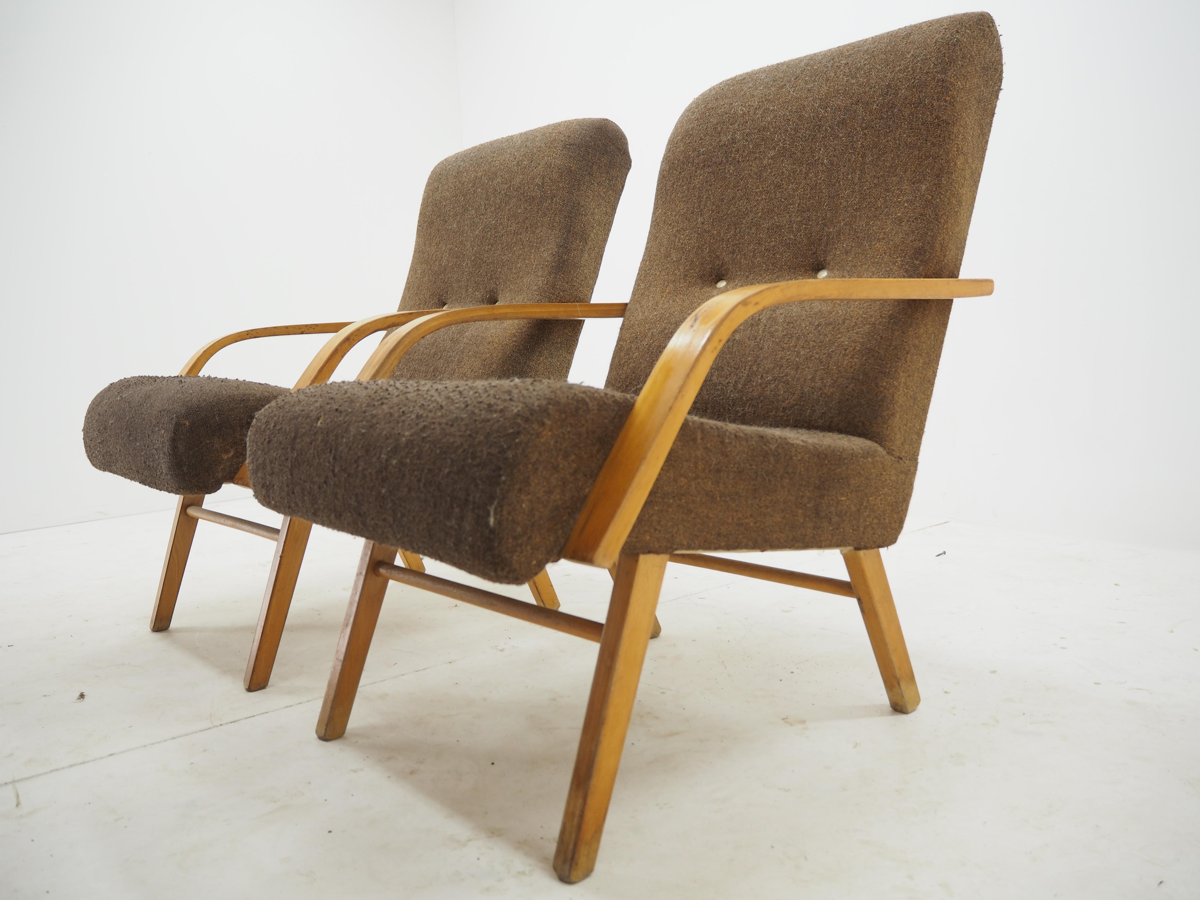 Mid-20th Century Pair of Midcentury Armchairs, Czechoslovakia, 1960s