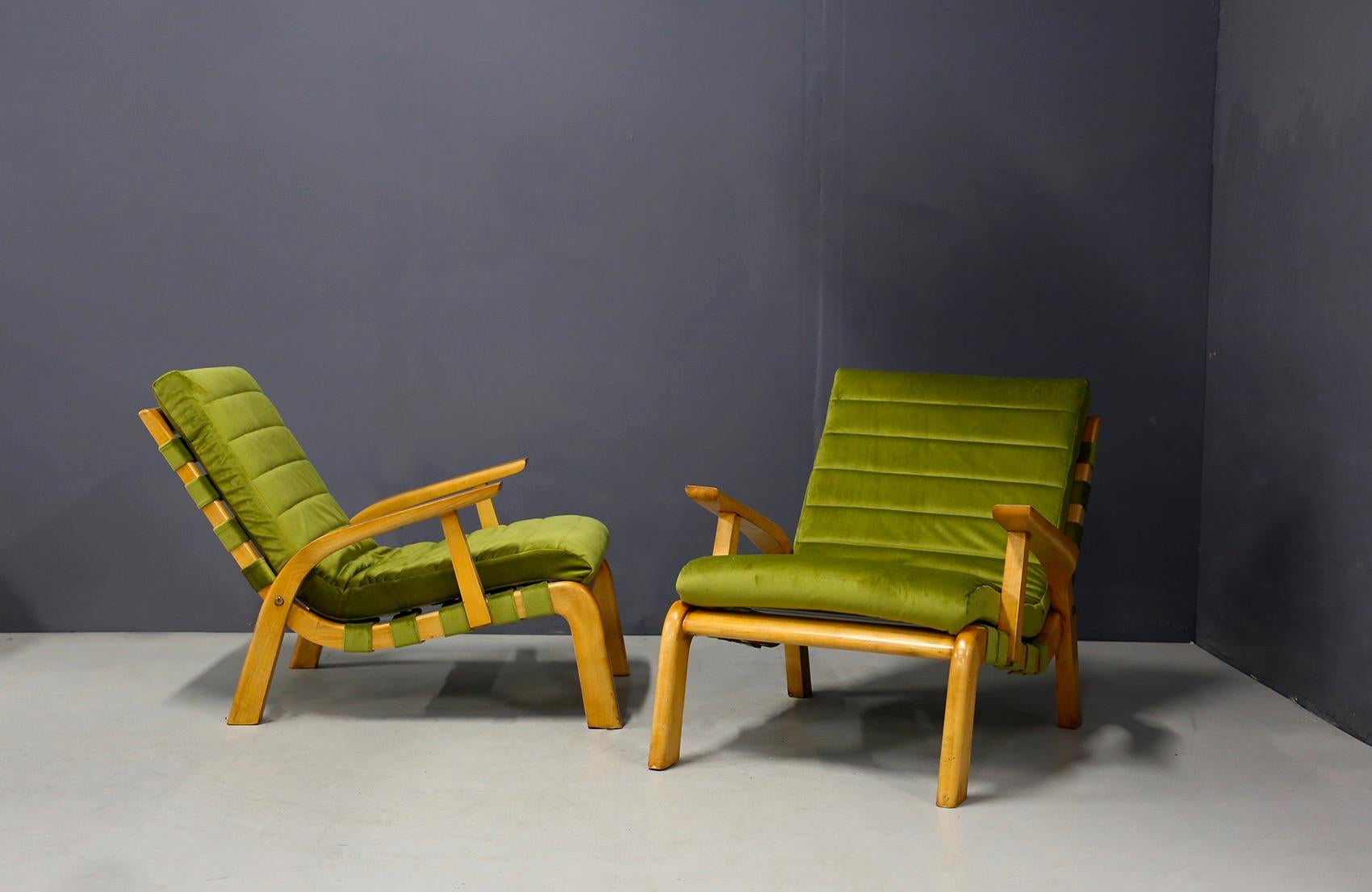 Velvet Pair of Midcentury Armchairs Gustavo Pulitzer and Giorgio Lacht, 1930s For Sale