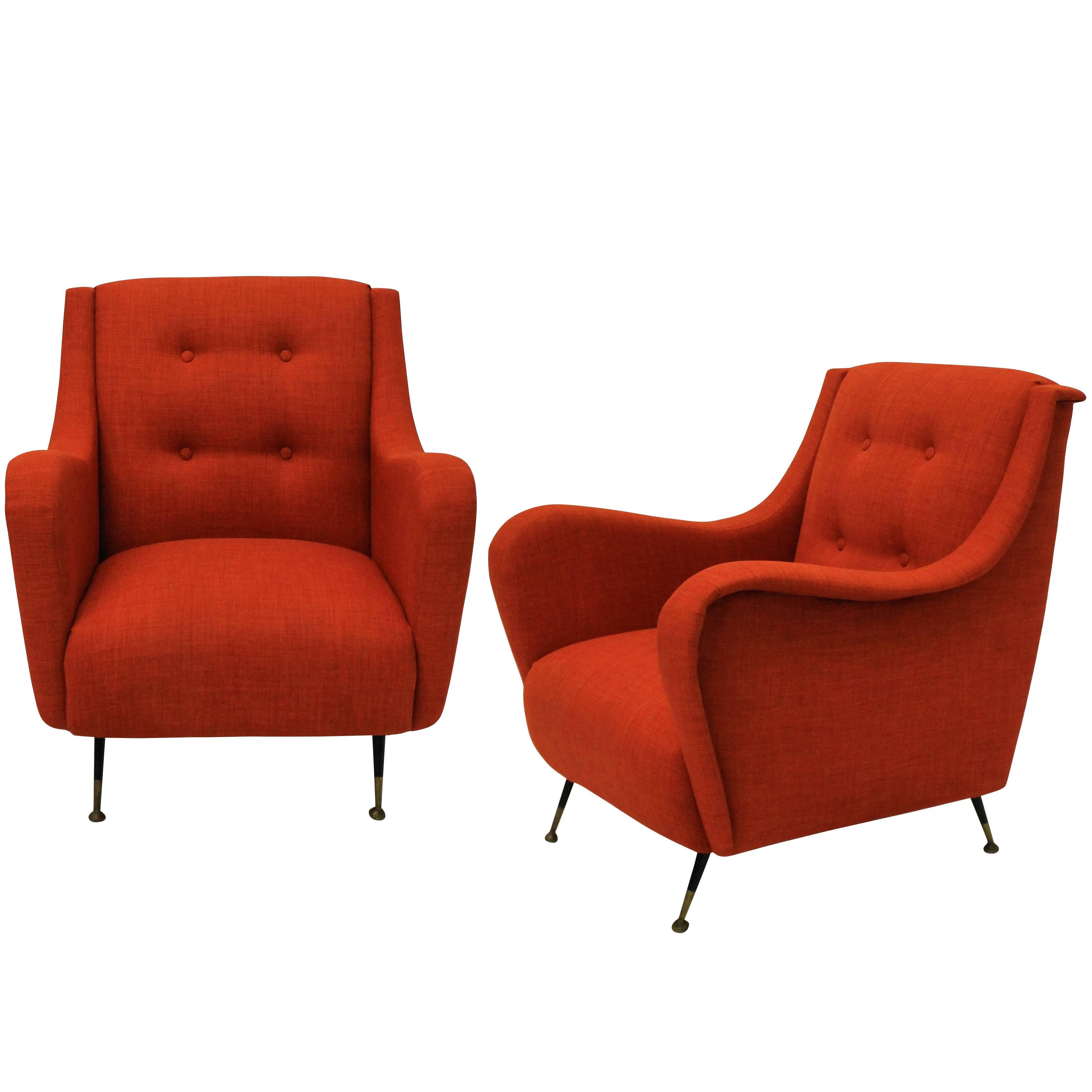 Pair of Midcentury Armchairs in Burnt Orange