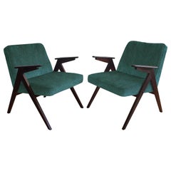 Pair of Midcentury Armchairs in Green Velvet, 1970s