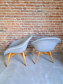 Pair of Midcentury Armchairs in Grey Fabric, Czechoslovakia, 1960