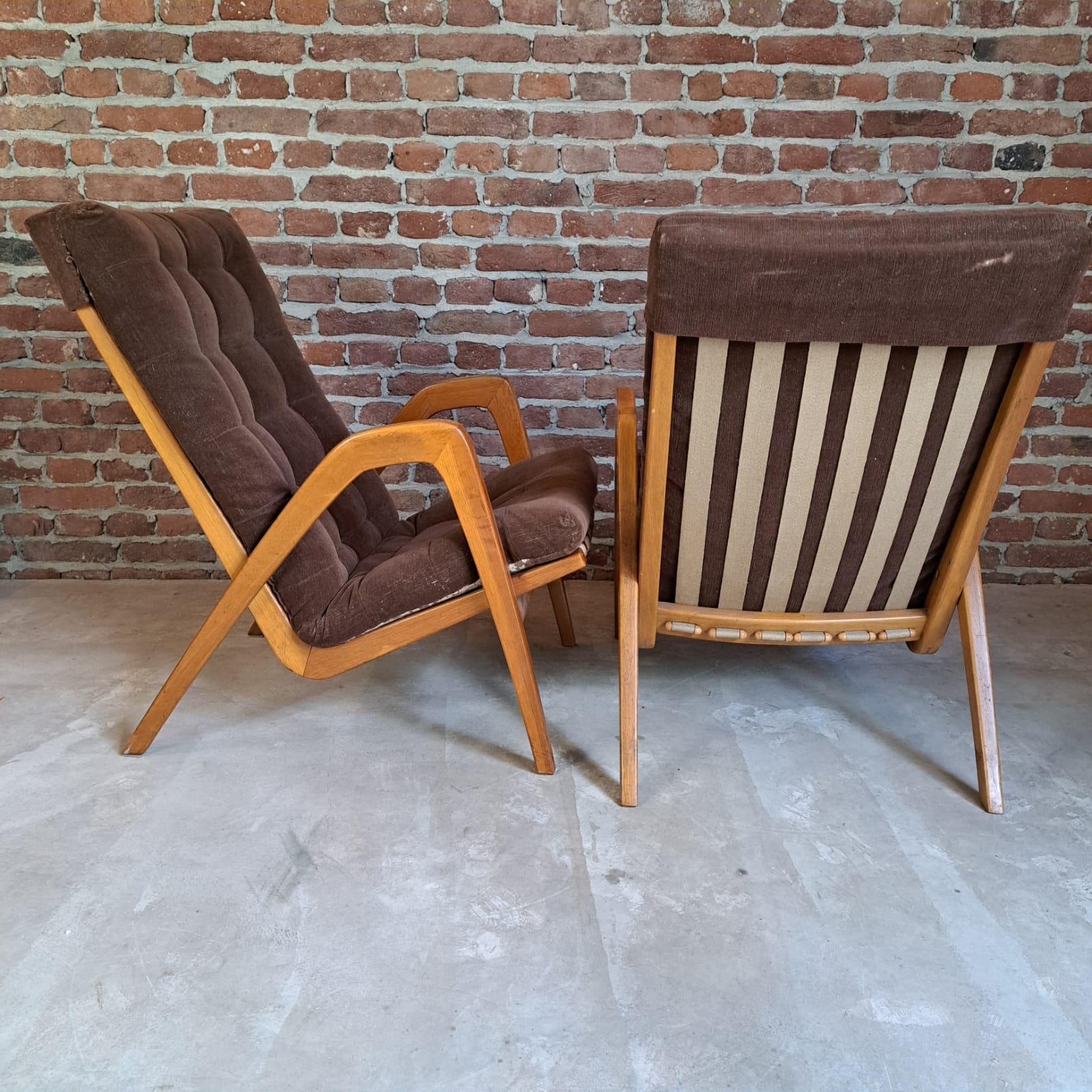 20th Century Pair of Midcentury Armchairs in Oak by Jan Vanek, Czechoslovakia, 1950